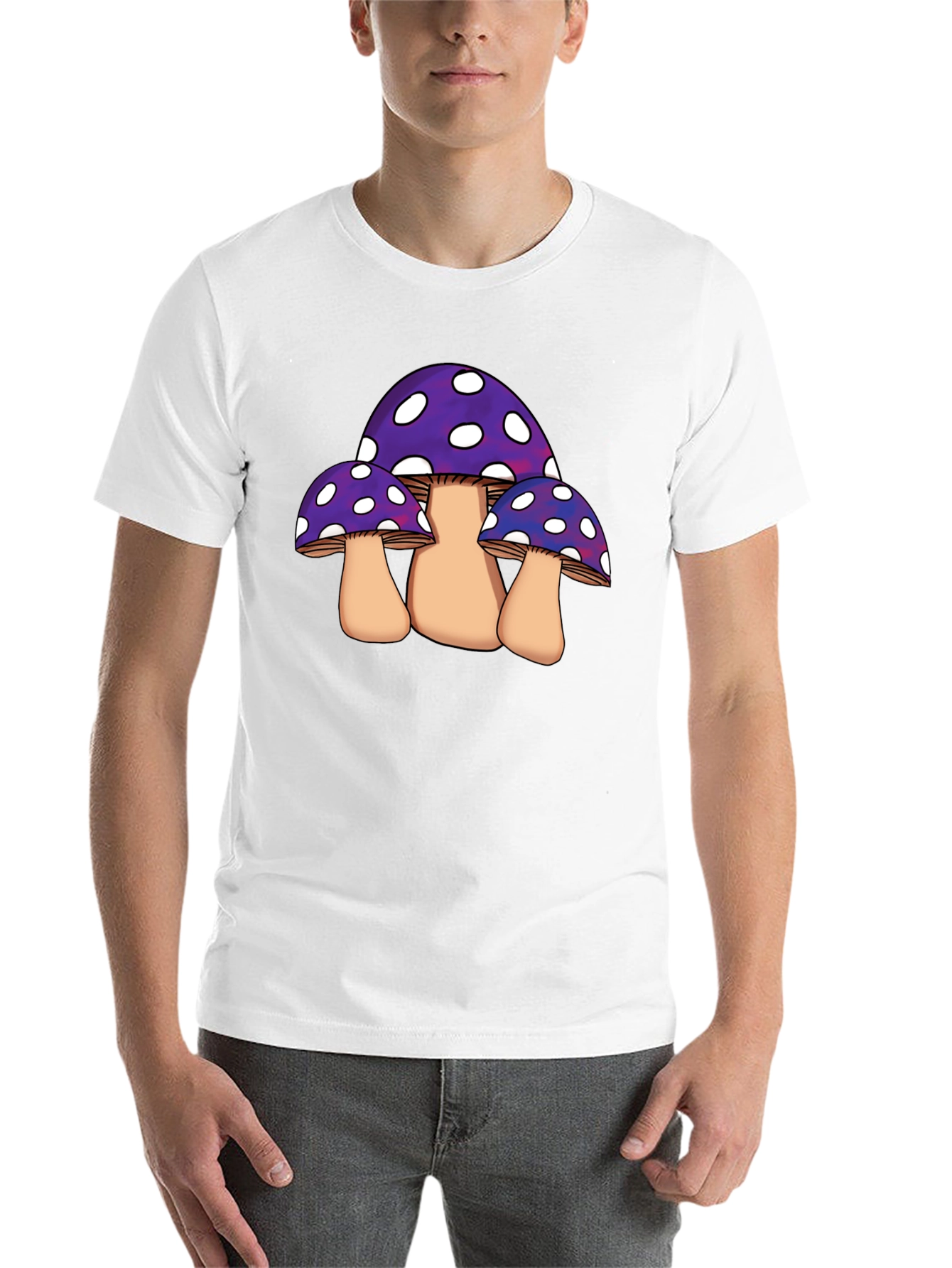 Black Funky Mushroom Graphic Tee - Black Cotton Blend view 14