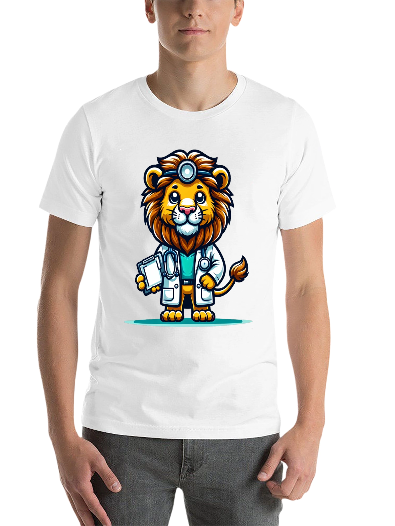 Black Lion Doctor Graphic Tee - Cute Cartoon Animal T-Shirt view 14
