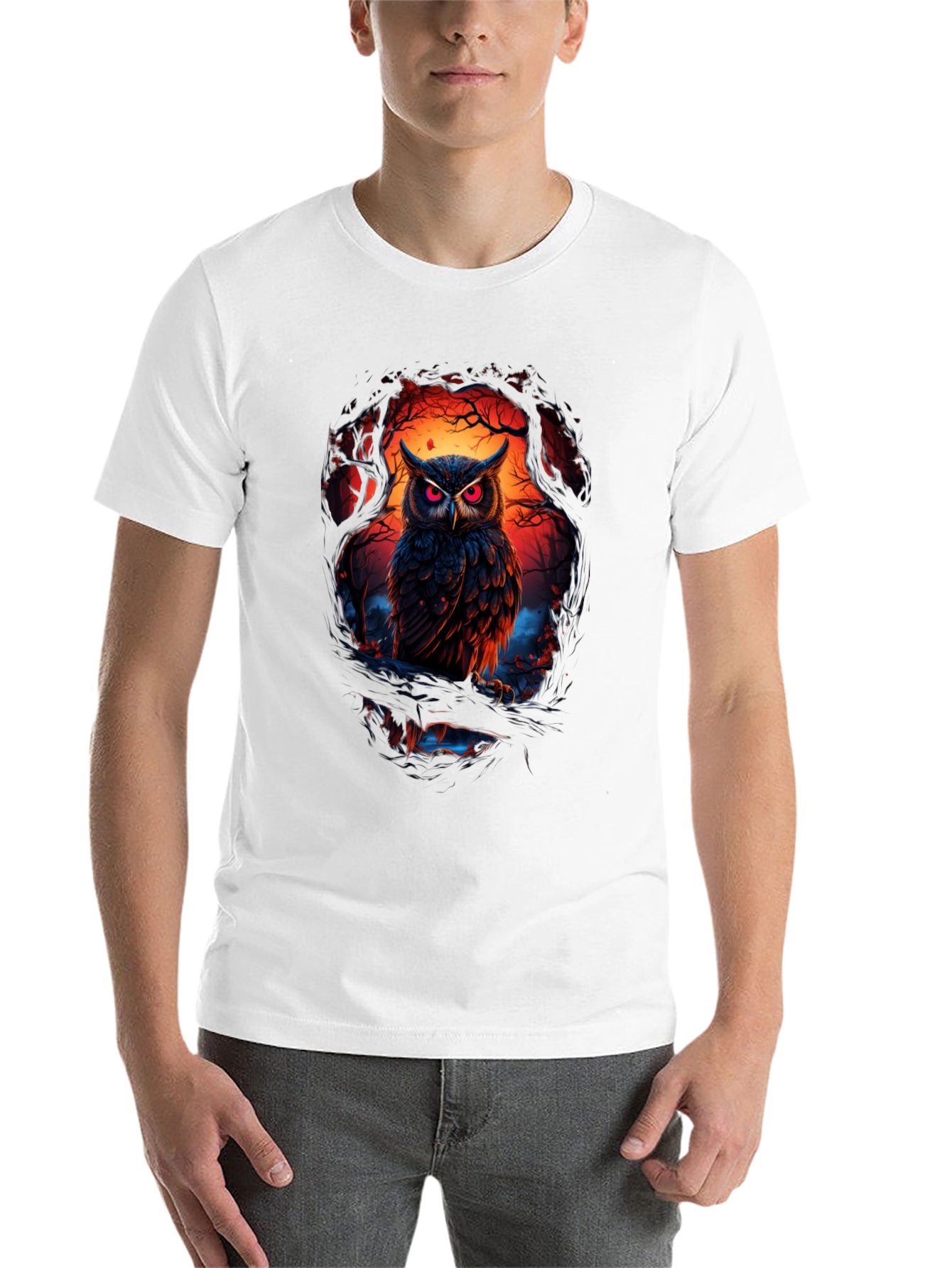 Owl Graphic Print Tee - Men's Black T-Shirt - 14