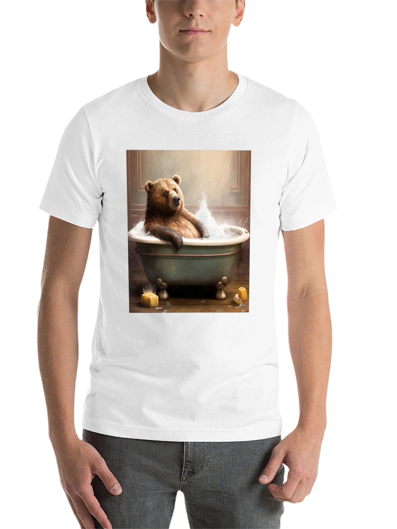Black Bear in Tub T-Shirt - Humorous Animal Graphic Tee view 14