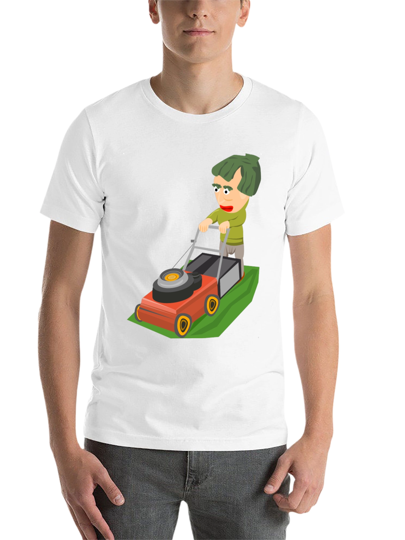 Black Cartoon Lawn Mower T-Shirt view 14