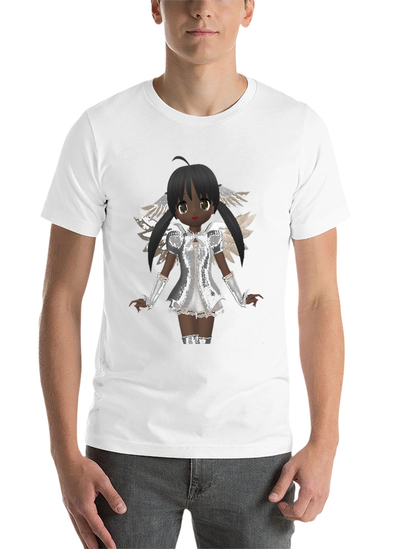 Black Anime Angel Graphic T-Shirt - Black Cotton Tee view 14