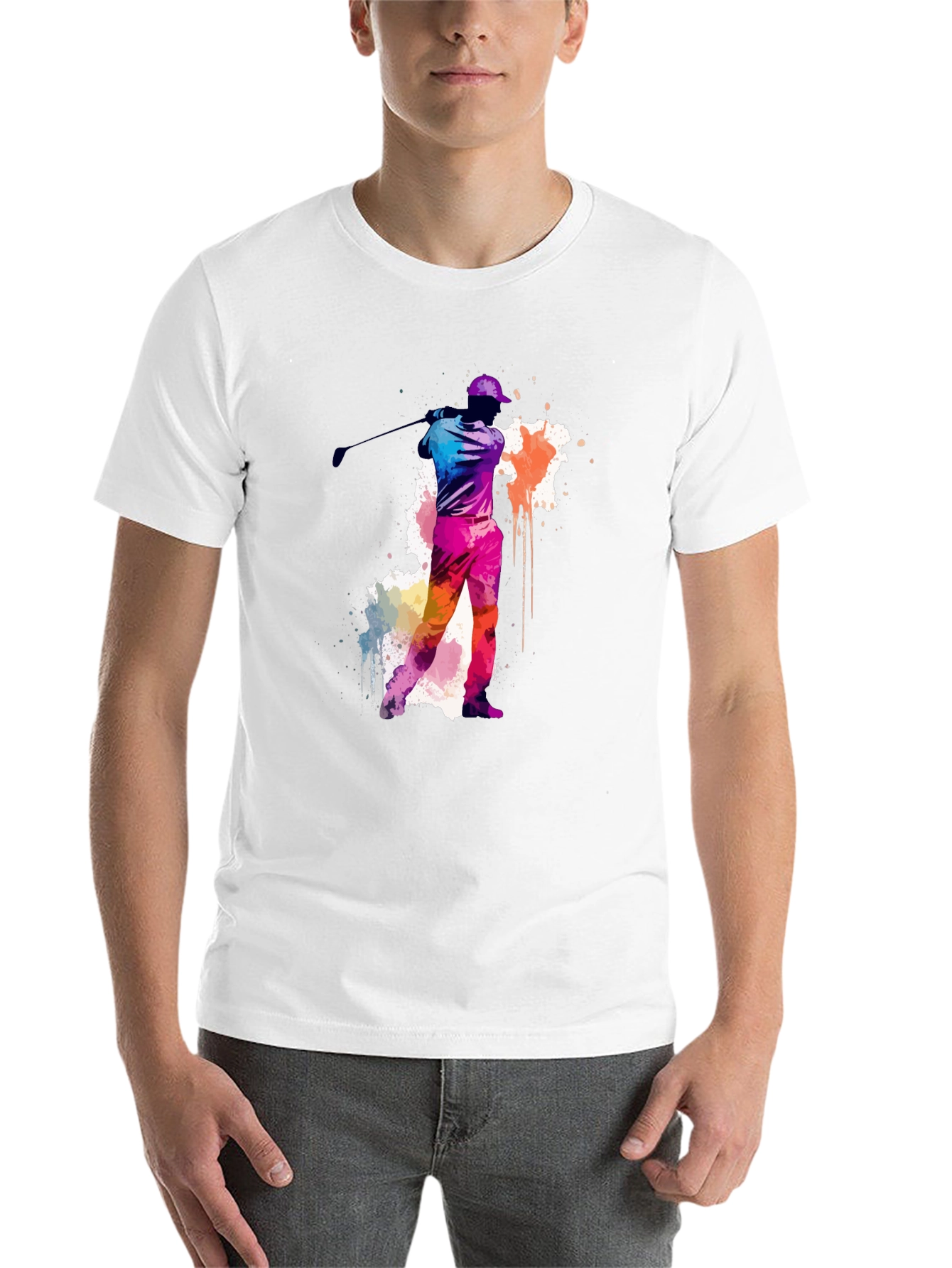 Black Golfing Watercolor Tee - Black Cotton T-Shirt view 14