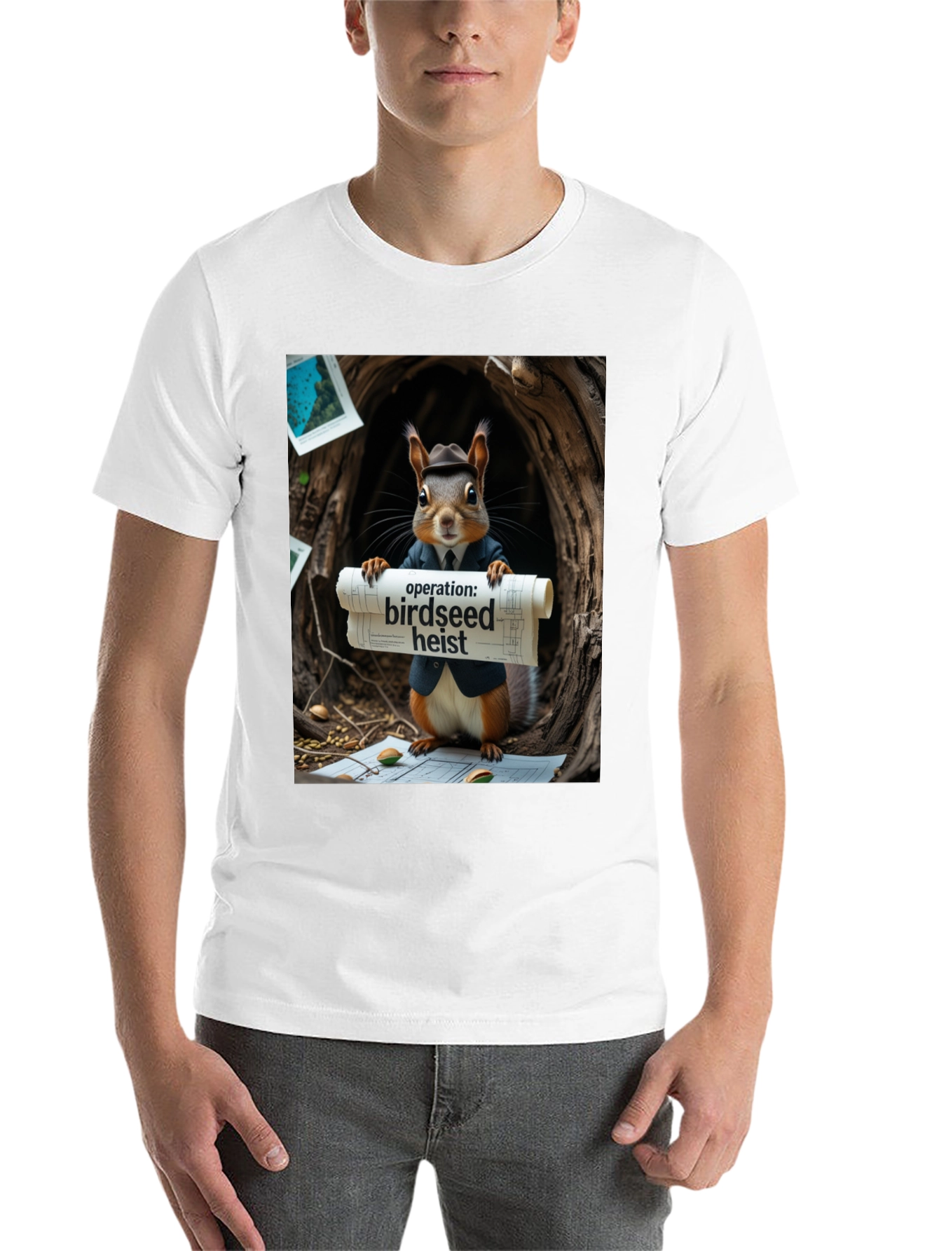 Black Birdseed Heist Squirrel T-Shirt view 14