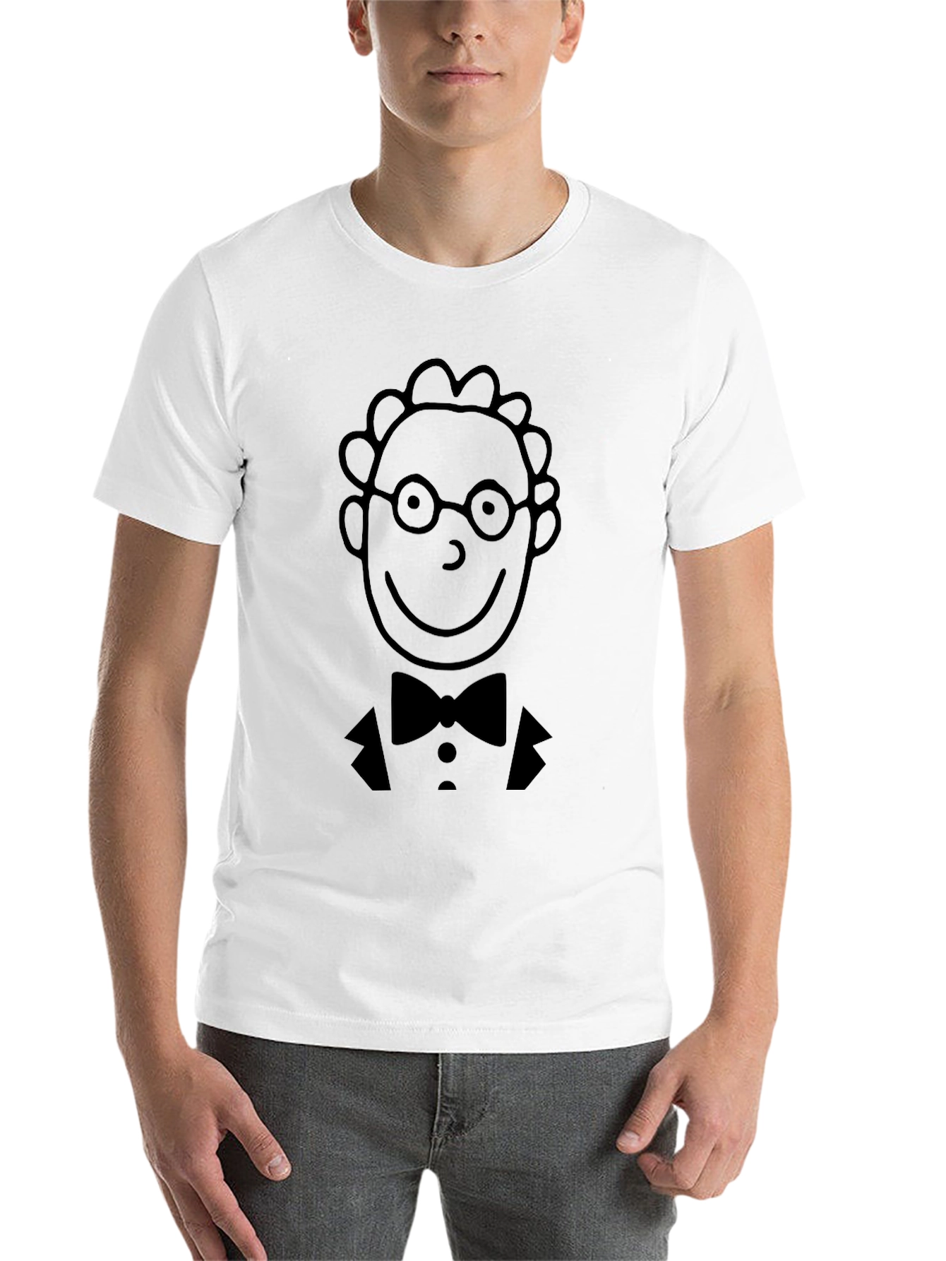 Black Funny Cartoon Face Bowtie Graphic Black T-Shirt view 14
