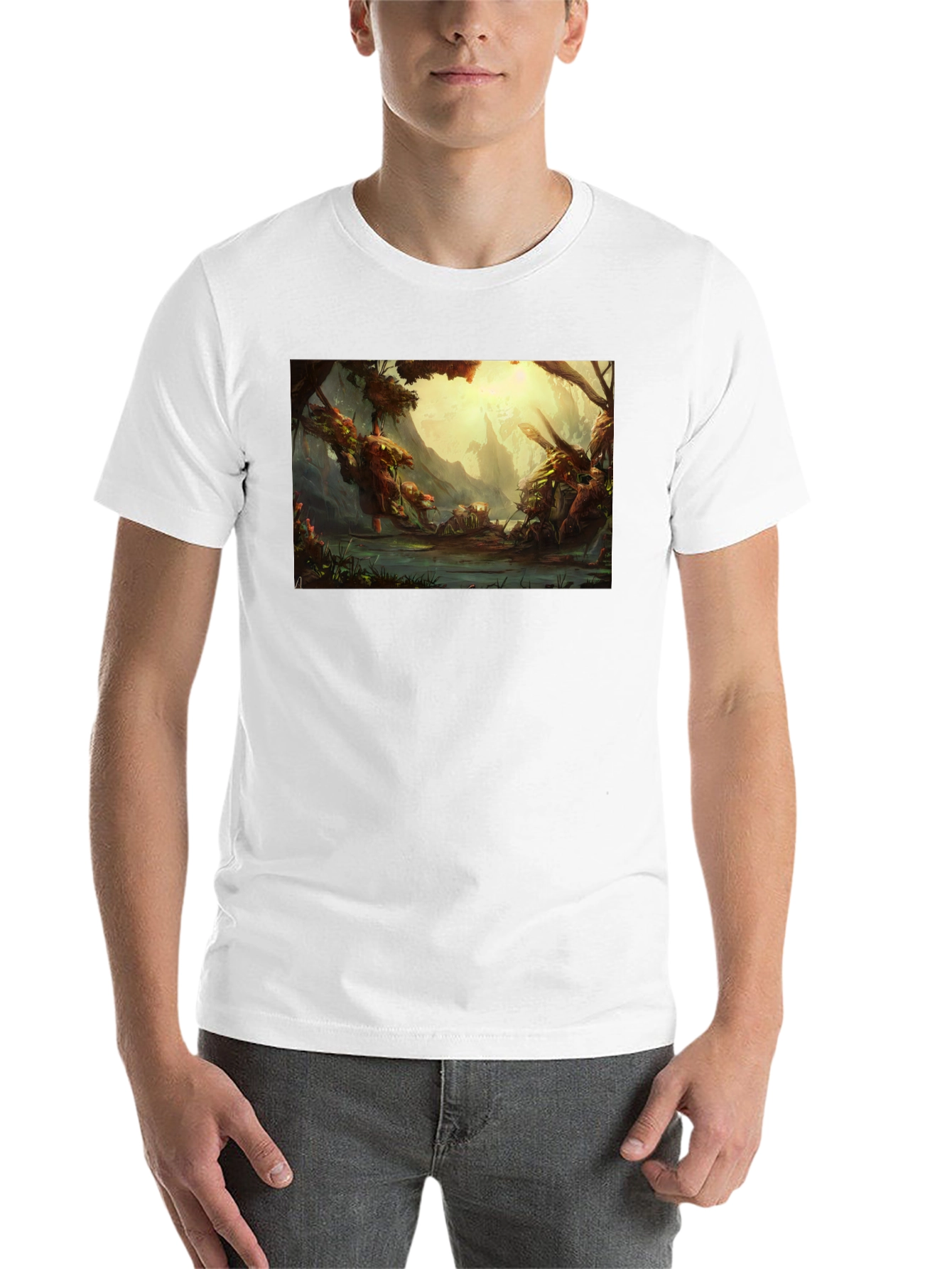 Black Fantasy Landscape Graphic Tee - Soft Cotton Black T-Shirt view 14