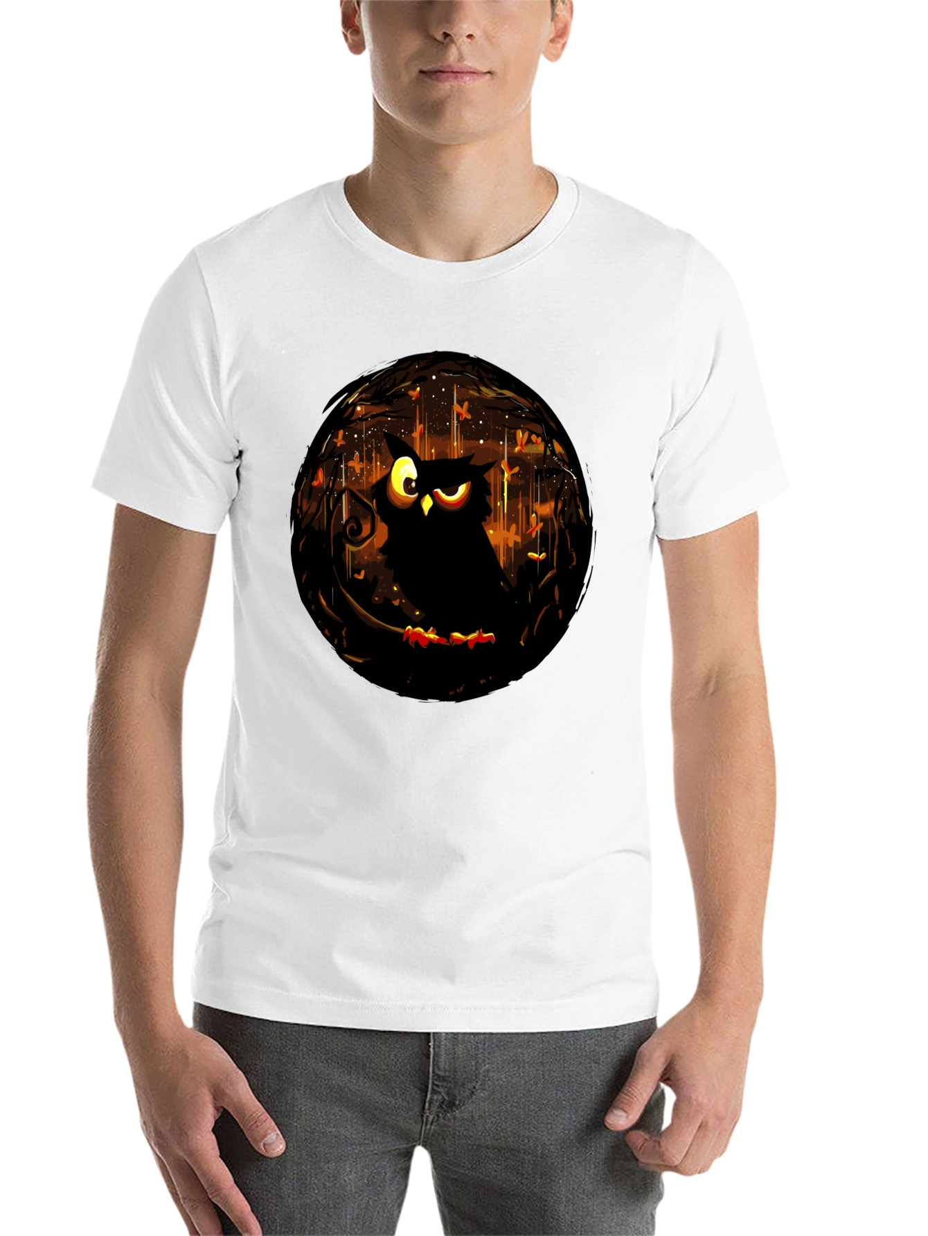Black Owl Graphic Tee - Dark Forest Design T-Shirt view 14