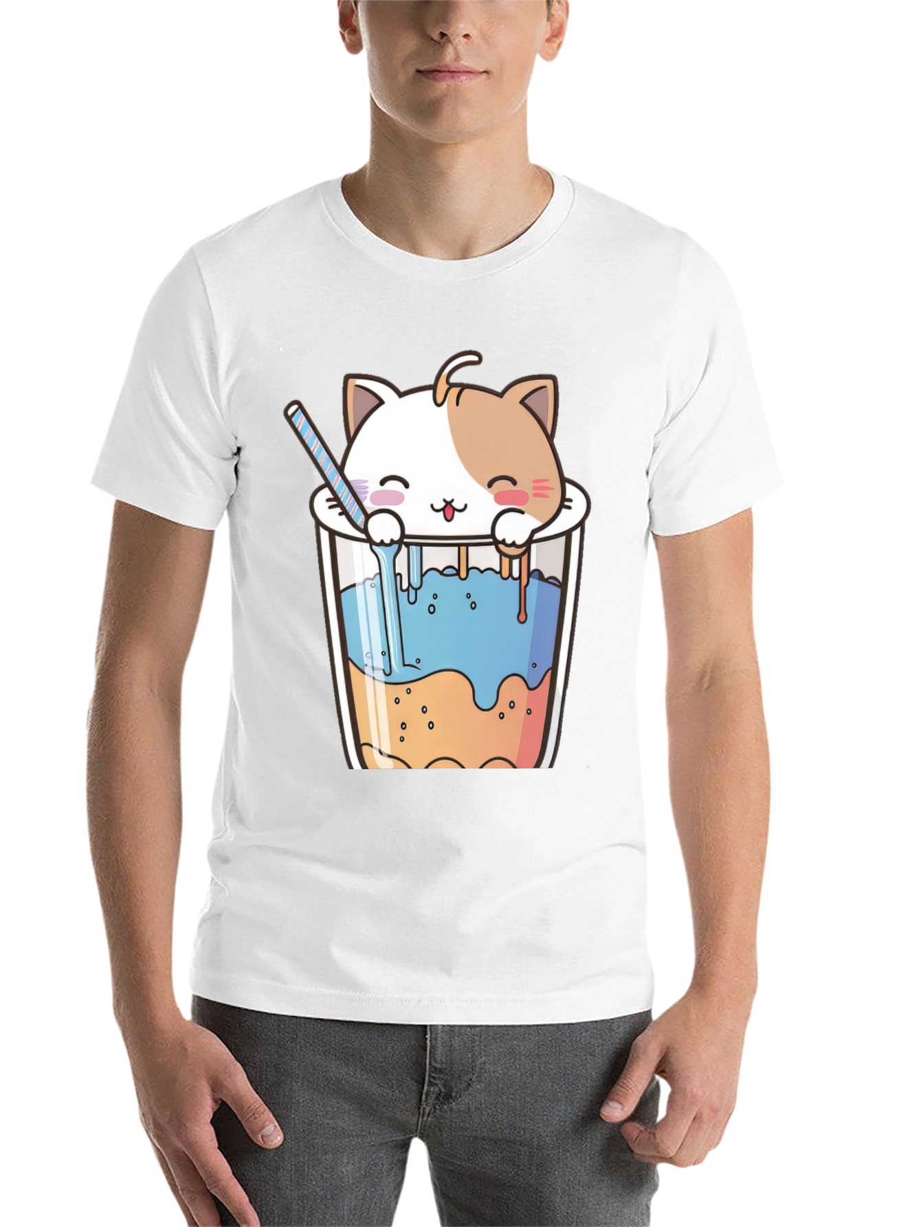 Black Cute Cat Bubble Tea Black T-Shirt view 14