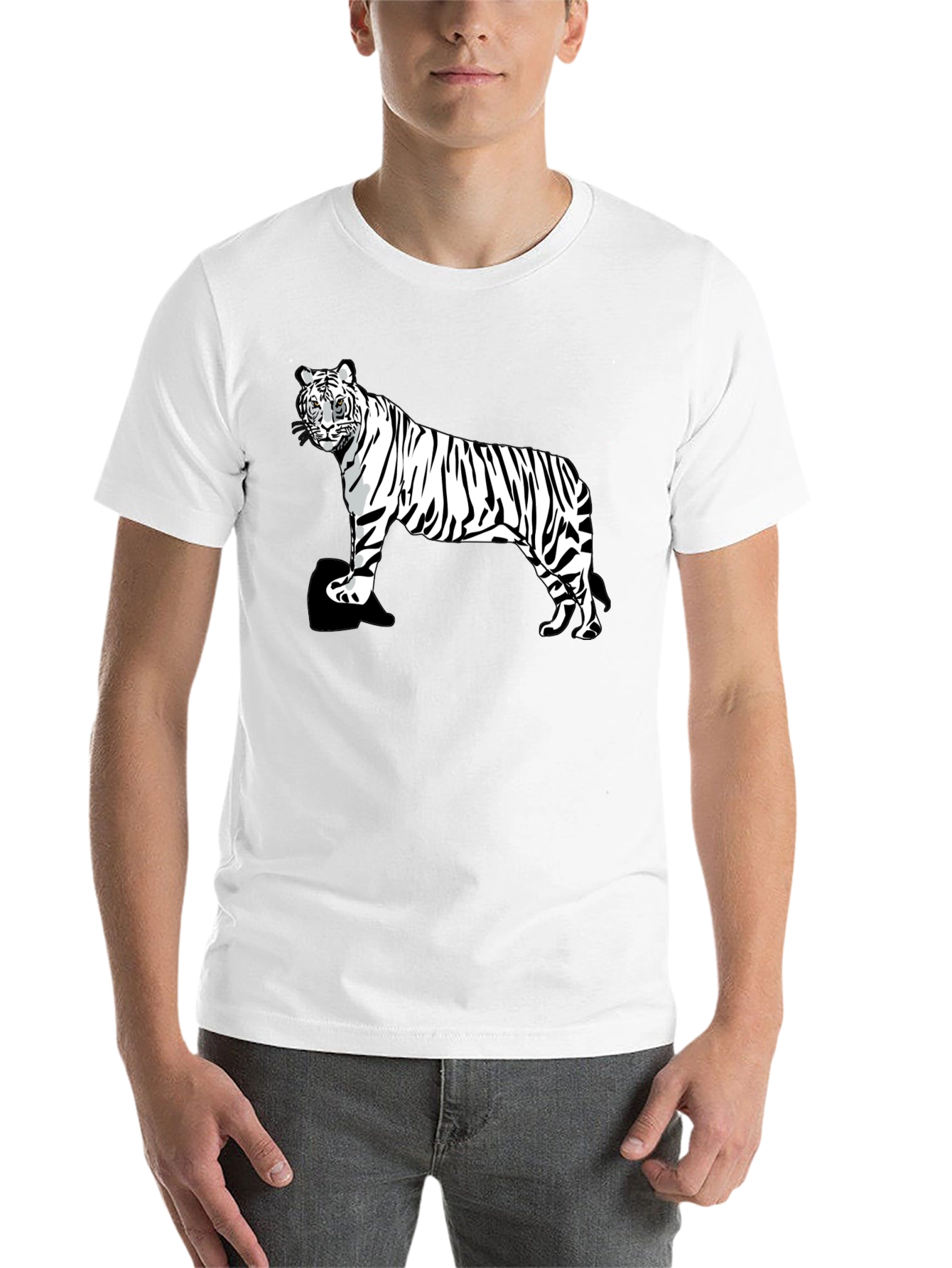 Black White Tiger Graphic Tee - Men's Black T-Shirt view 14
