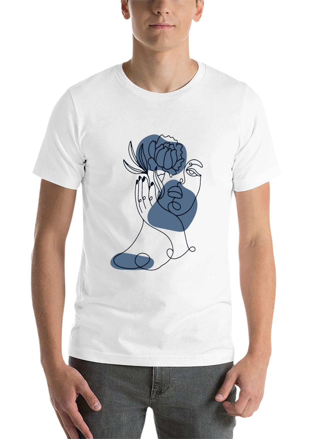 Black Abstract Floral Line Art Tee - Modern Graphic T-Shirt view 14