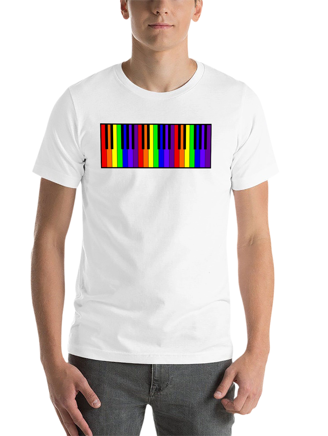 Black Rainbow Piano Keys Graphic Tee - Black Cotton T-Shirt view 14