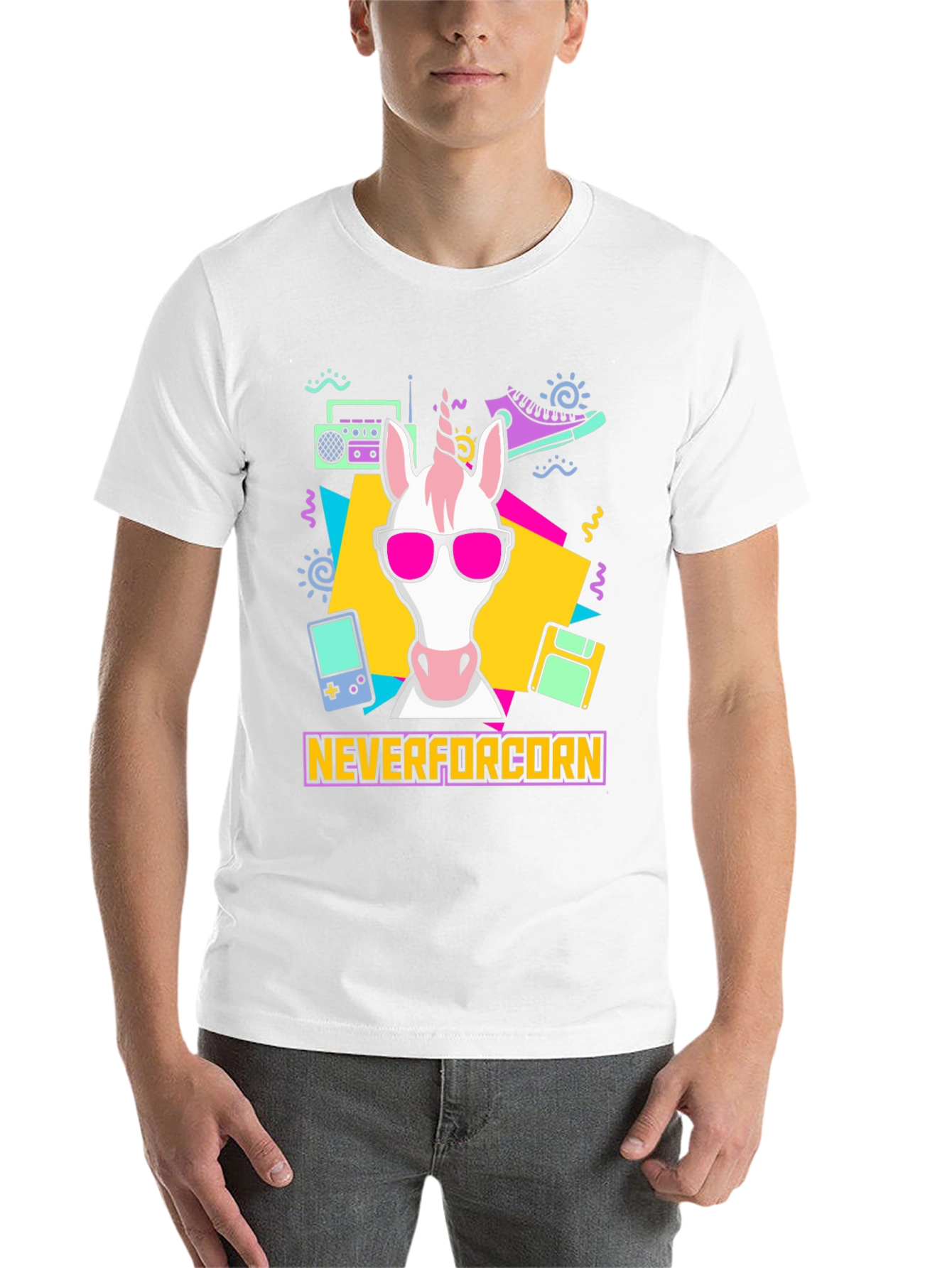 Black NeverforCORN 80s Retro Unicorn T-Shirt view 14