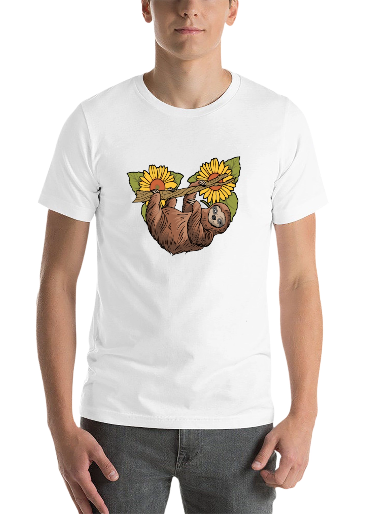 Black Sloth & Sunflower Graphic T-Shirt - Unique Design view 14