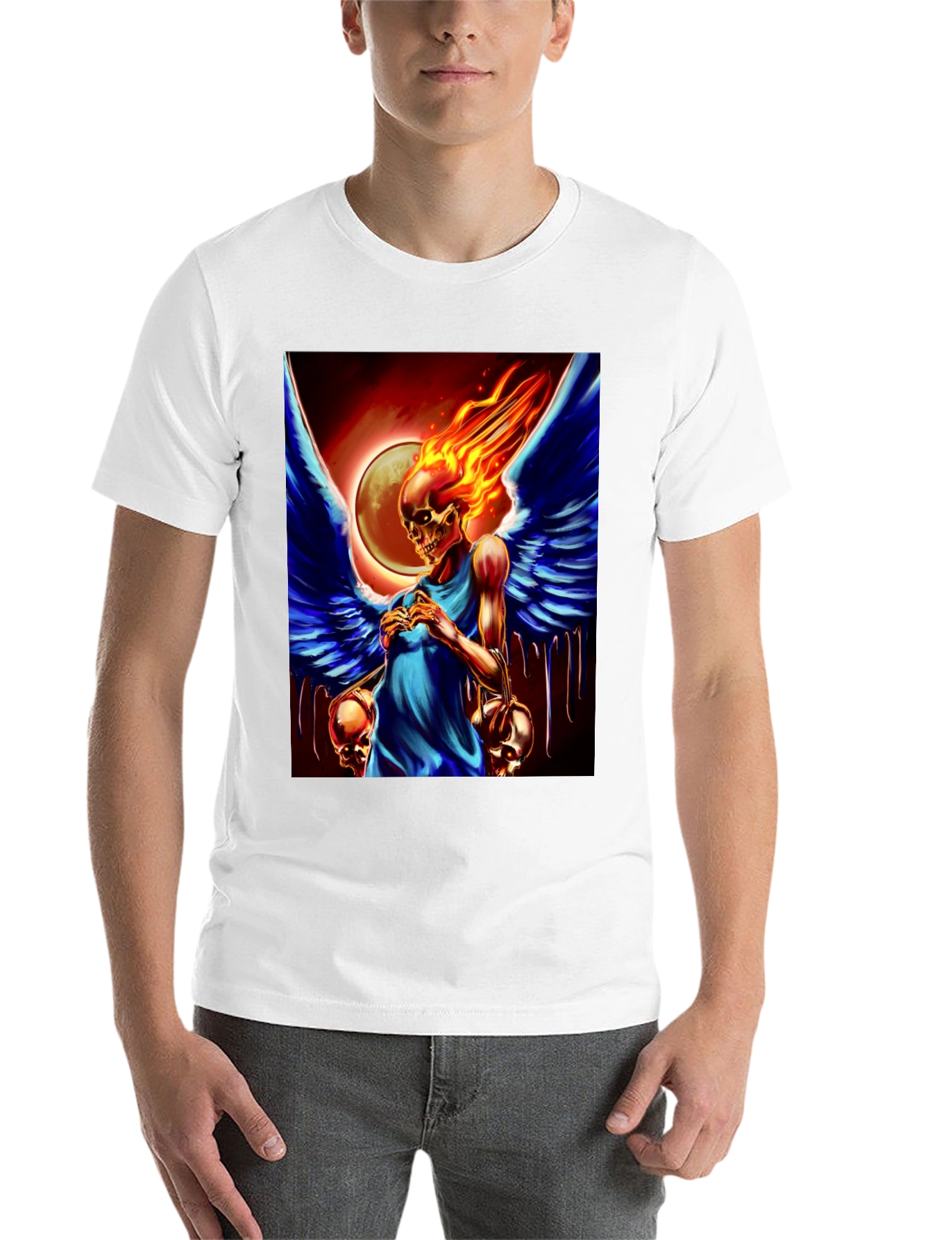 Black Winged Skull Fire T-Shirt - Dark Fantasy Graphic Tee view 14