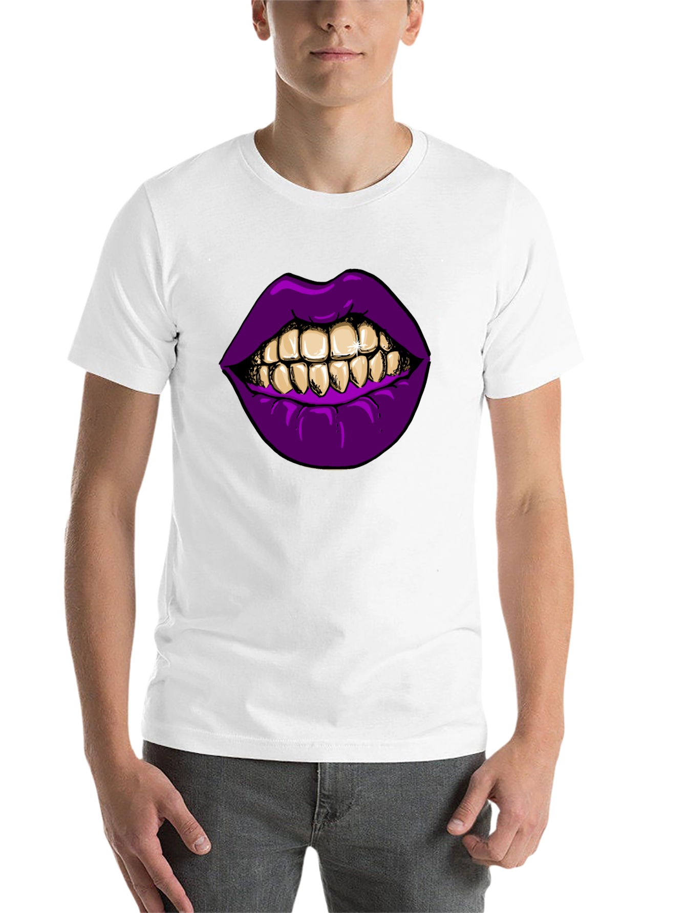 Black Purple Lips Gold Teeth Graphic Black T-Shirt view 14