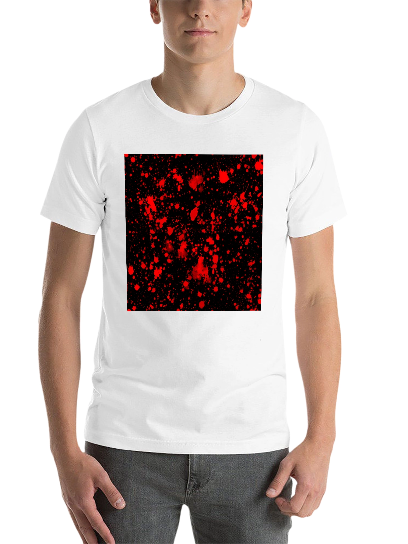 Black Edgy Black T-Shirt with Red Splatter Design view 14