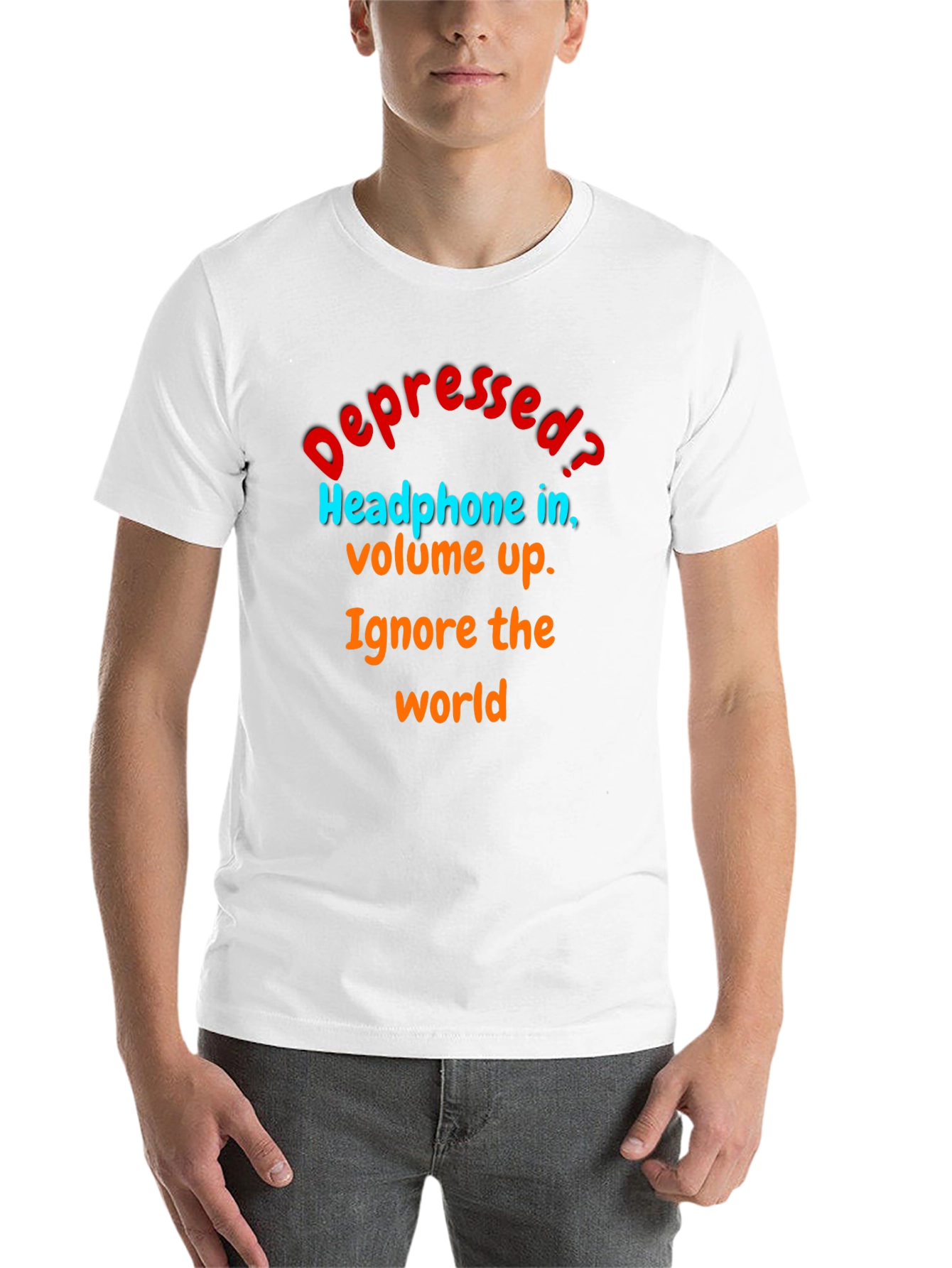 Black Depressed? Ignore the World T-Shirt view 14
