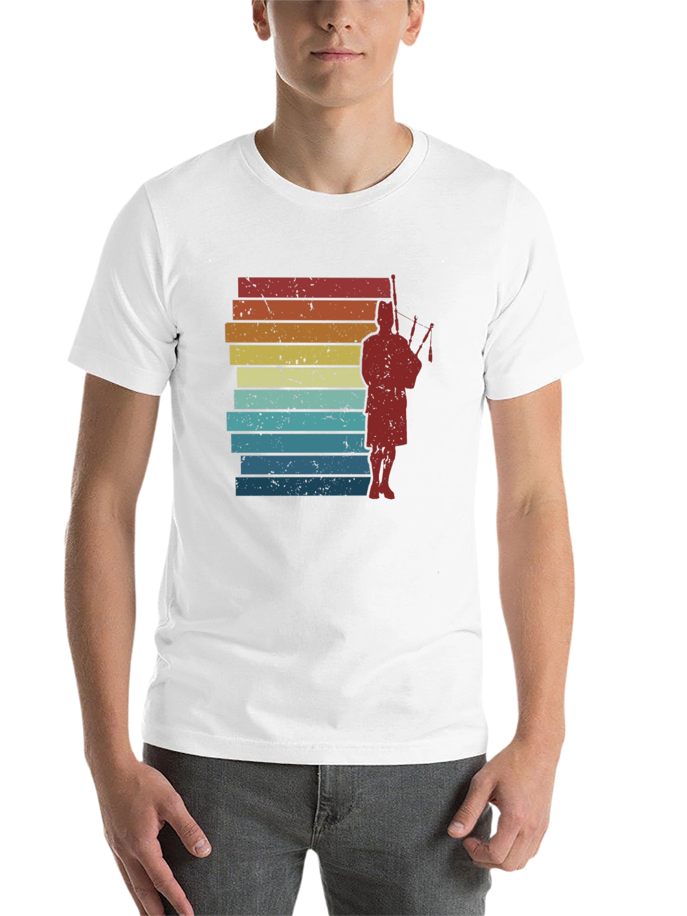 Black Retro Bagpiper T-Shirt - Vintage Scottish Design view 14