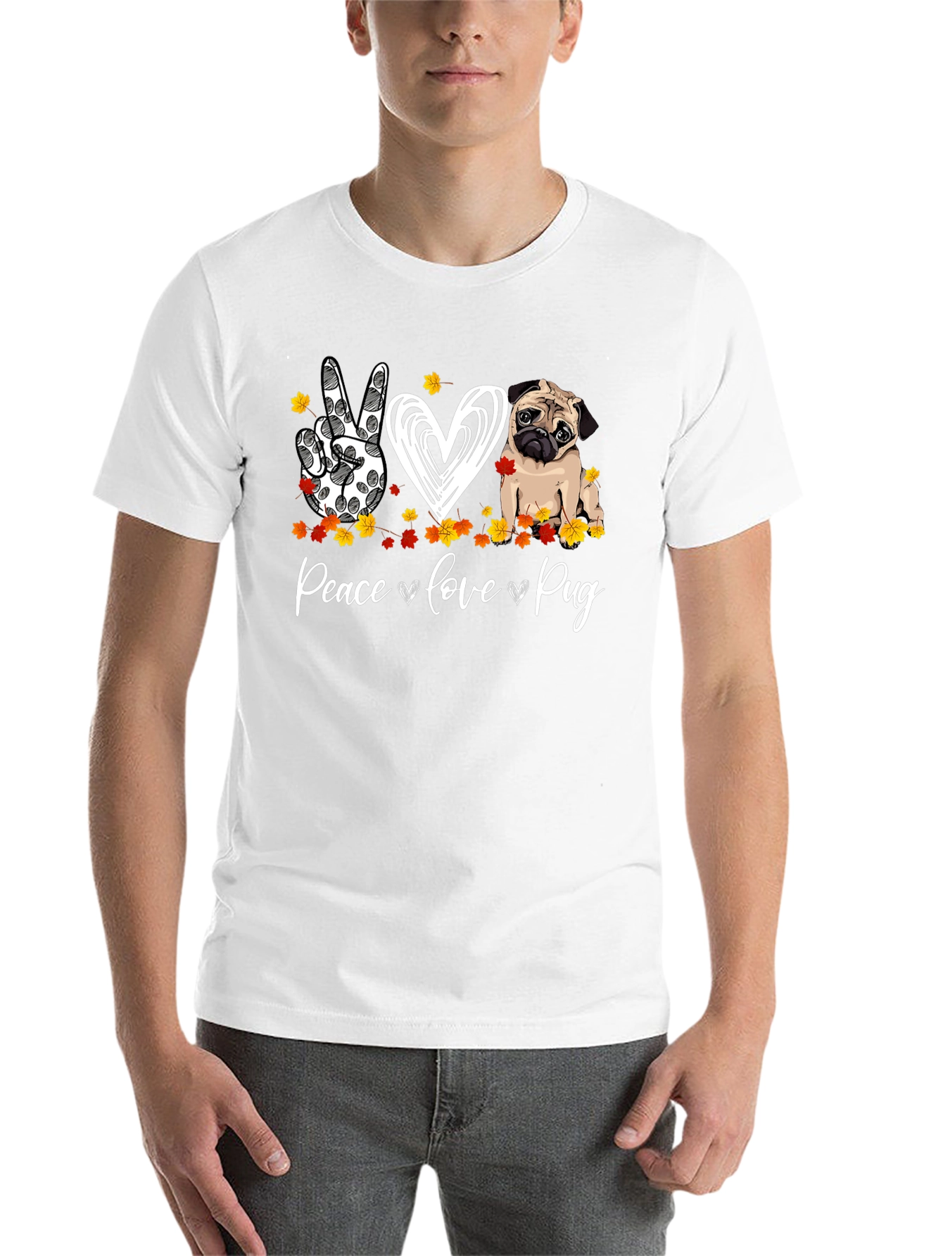 Peace Love Pug Graphic T-Shirt - 14