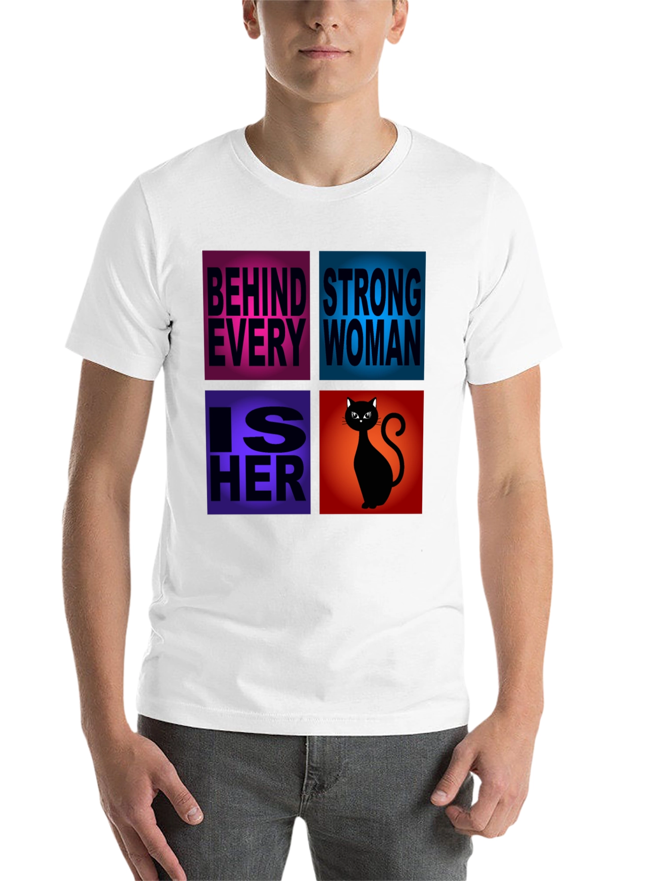 Black Behind Every Strong Woman Cat T-Shirt view 14