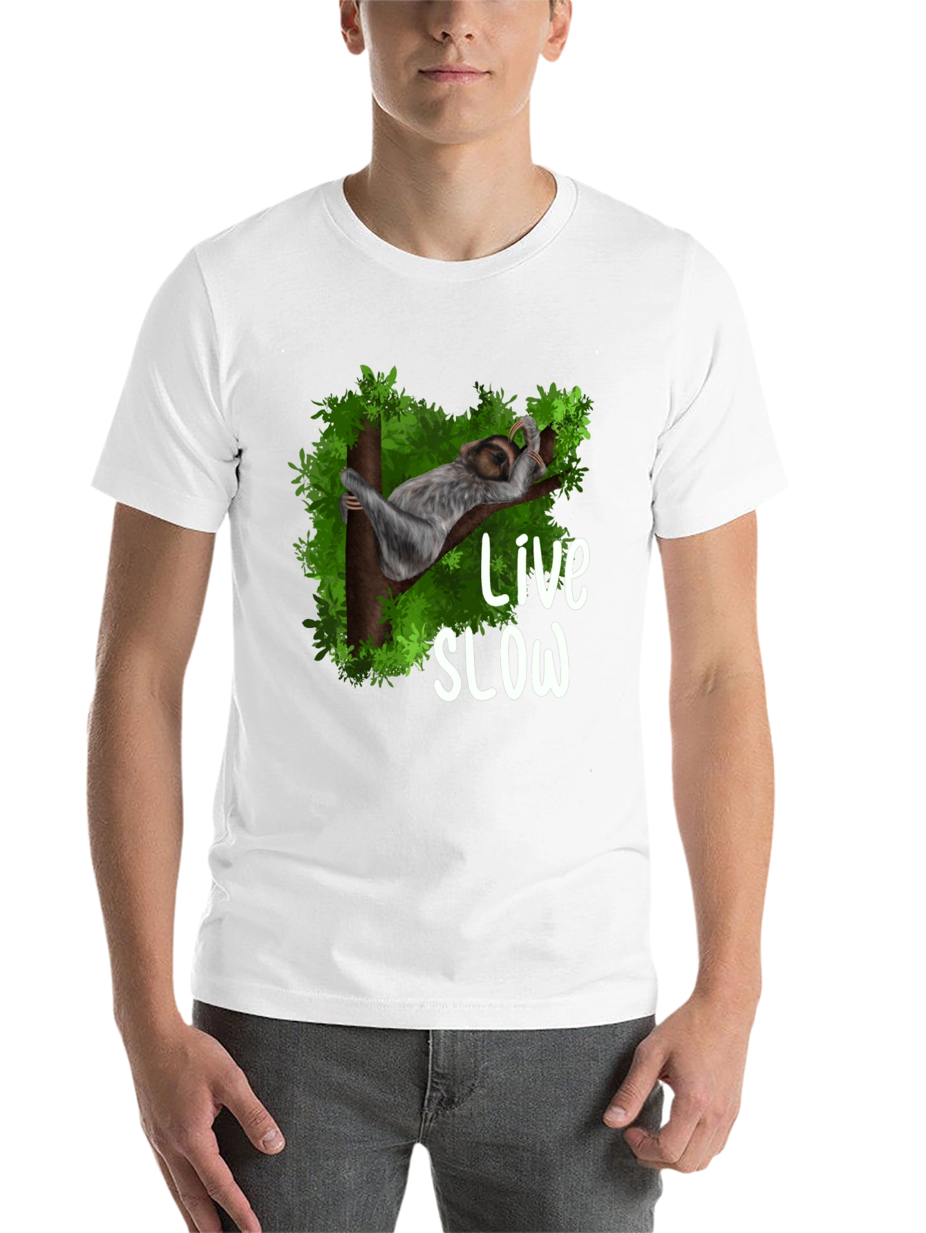 Black Live Slow Sloth Graphic Tee - Unisex Black T-Shirt view 14