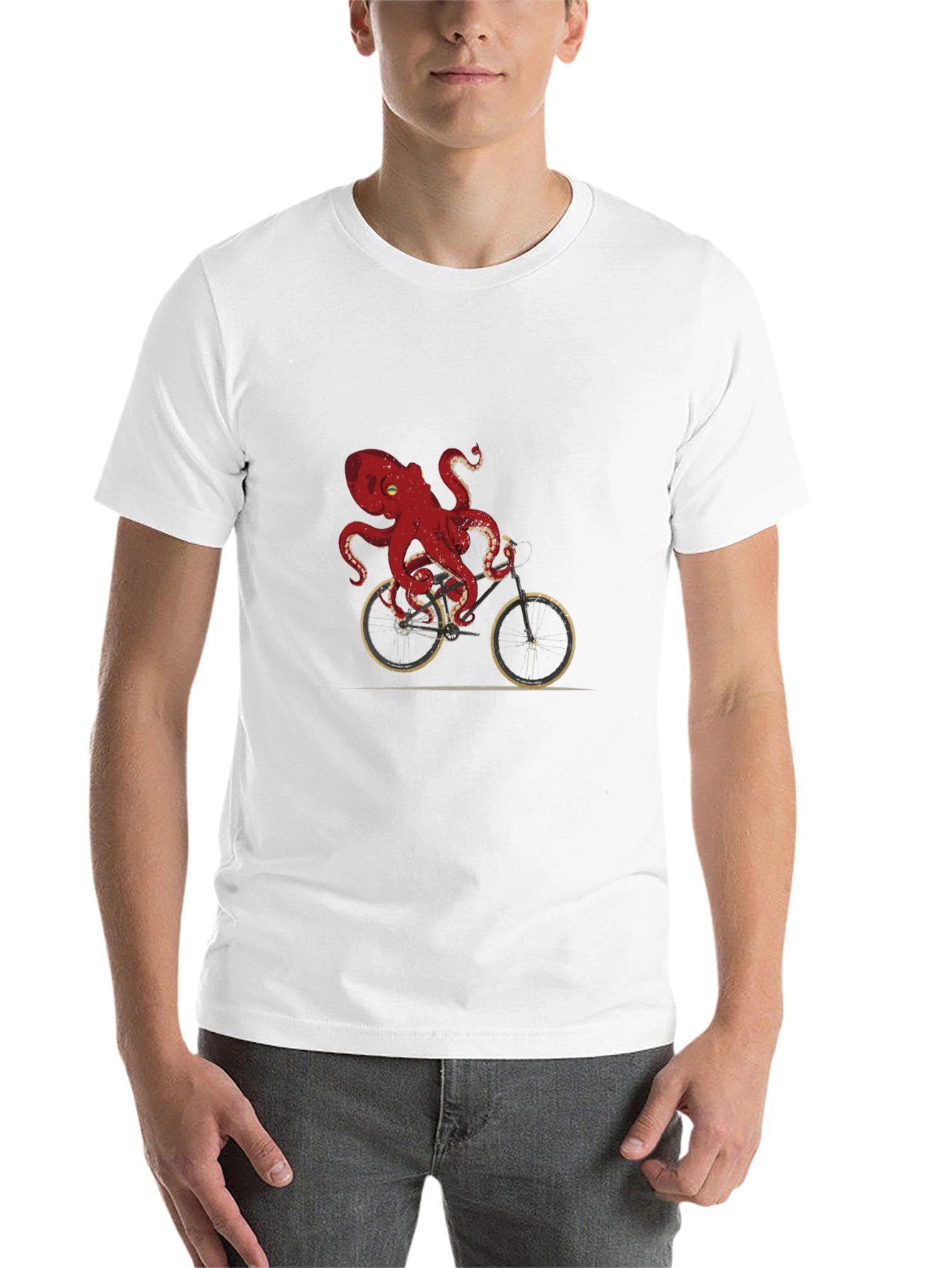 Black Octopus Riding Bike Graphic T-Shirt view 14
