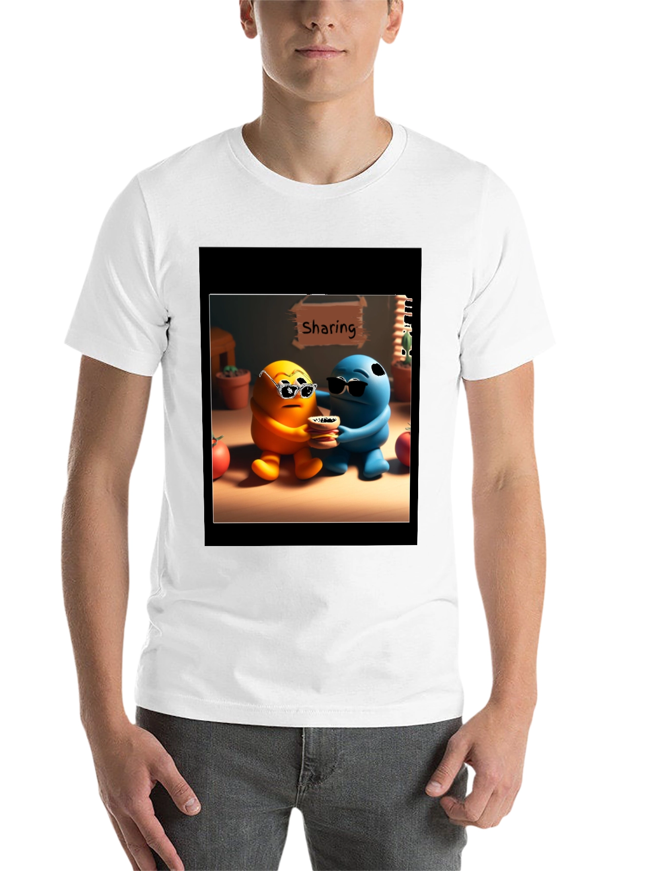Black Sharing Cartoon Character Graphic Tee - Black view 14