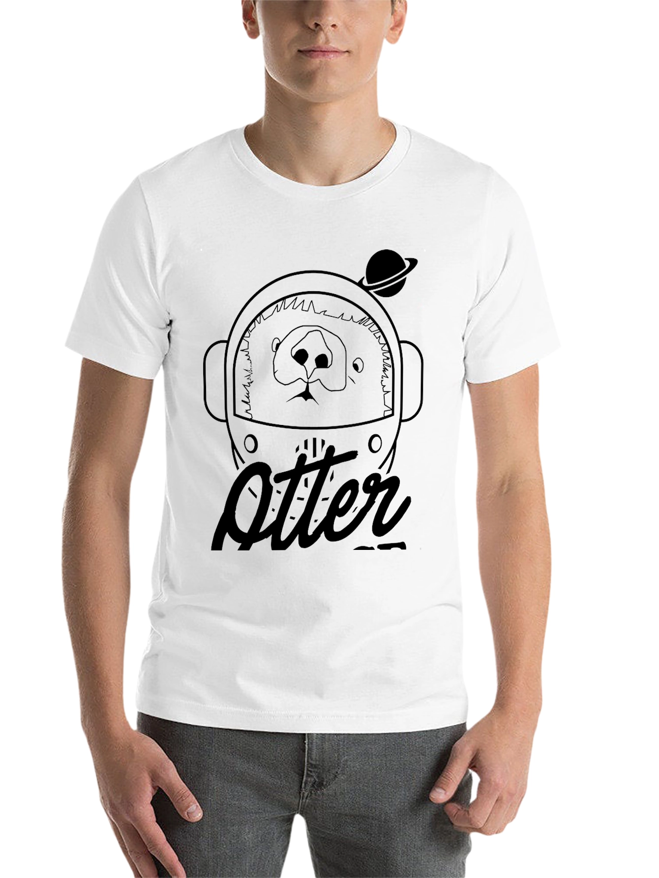 Black Otter Astronaut Black Graphic T-Shirt view 14