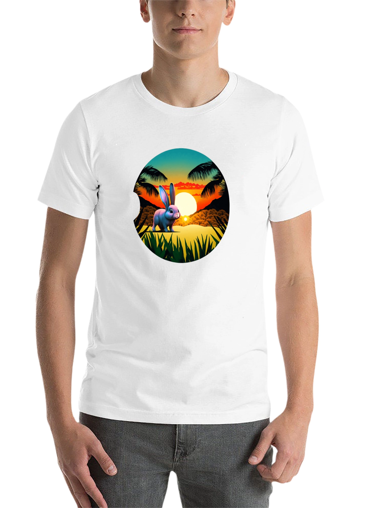 Black Tropical Bunny Sunset Graphic Tee view 14