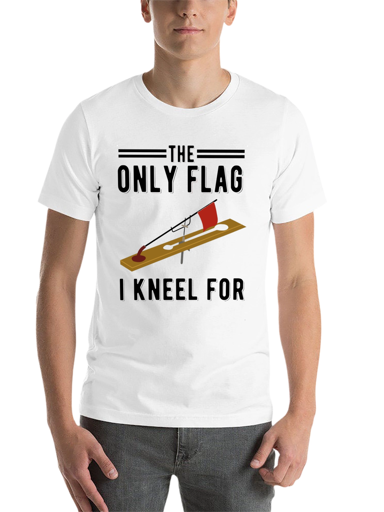 Black The Only Flag I Kneel For T-Shirt - Ice Fishing view 14