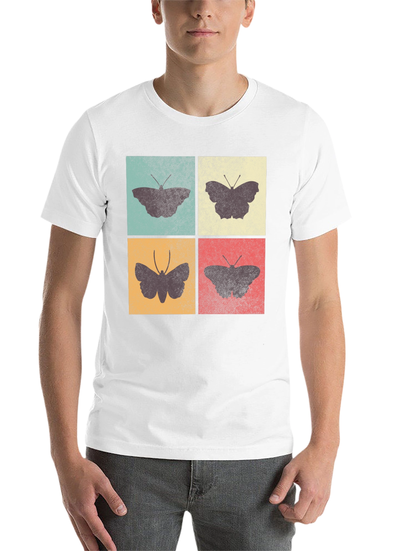 Retro Butterfly Block Print Tee - Soft Cotton Casual Wear - 14