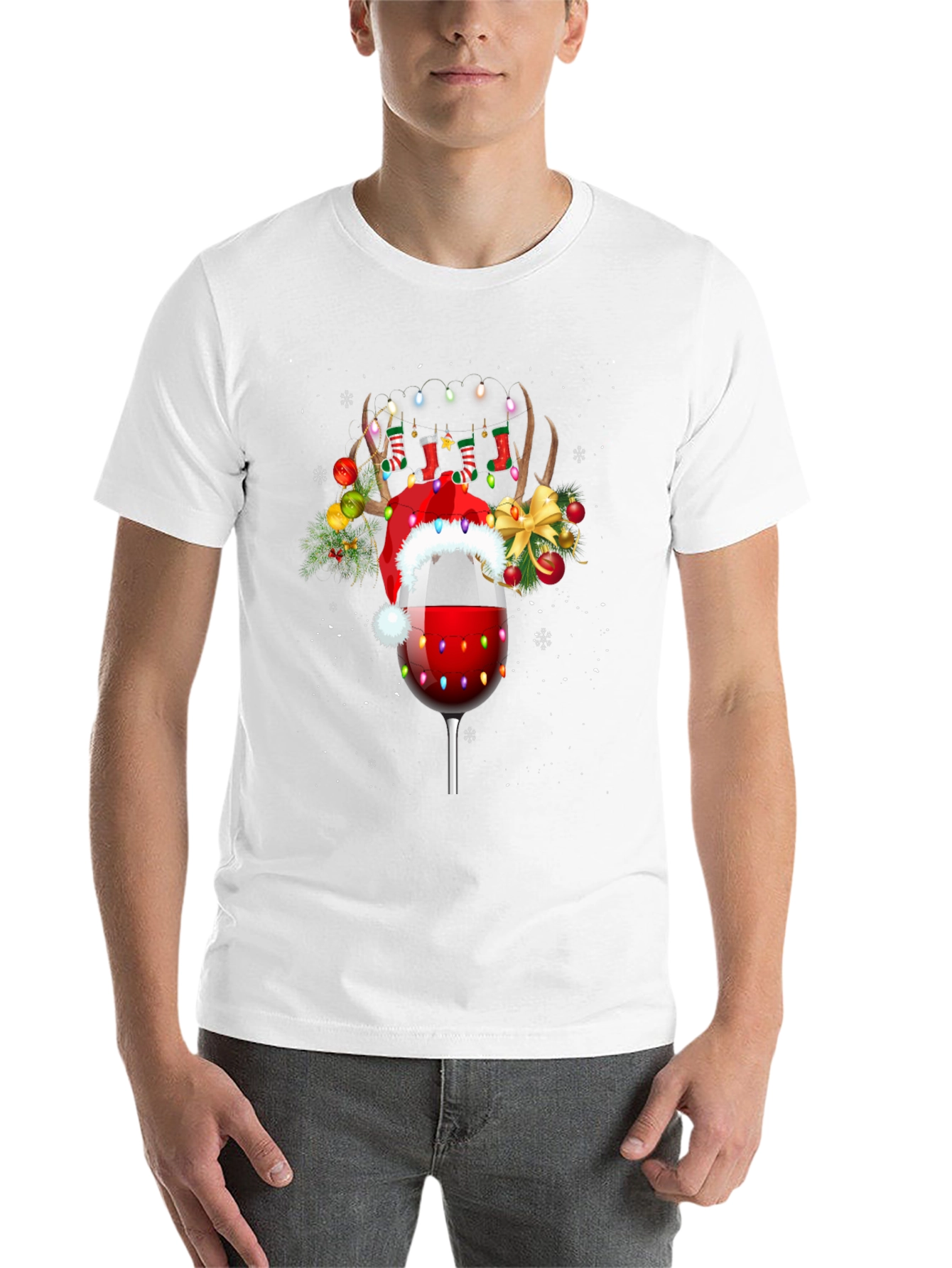 Black Festive Wine Glass Christmas T-Shirt view 14