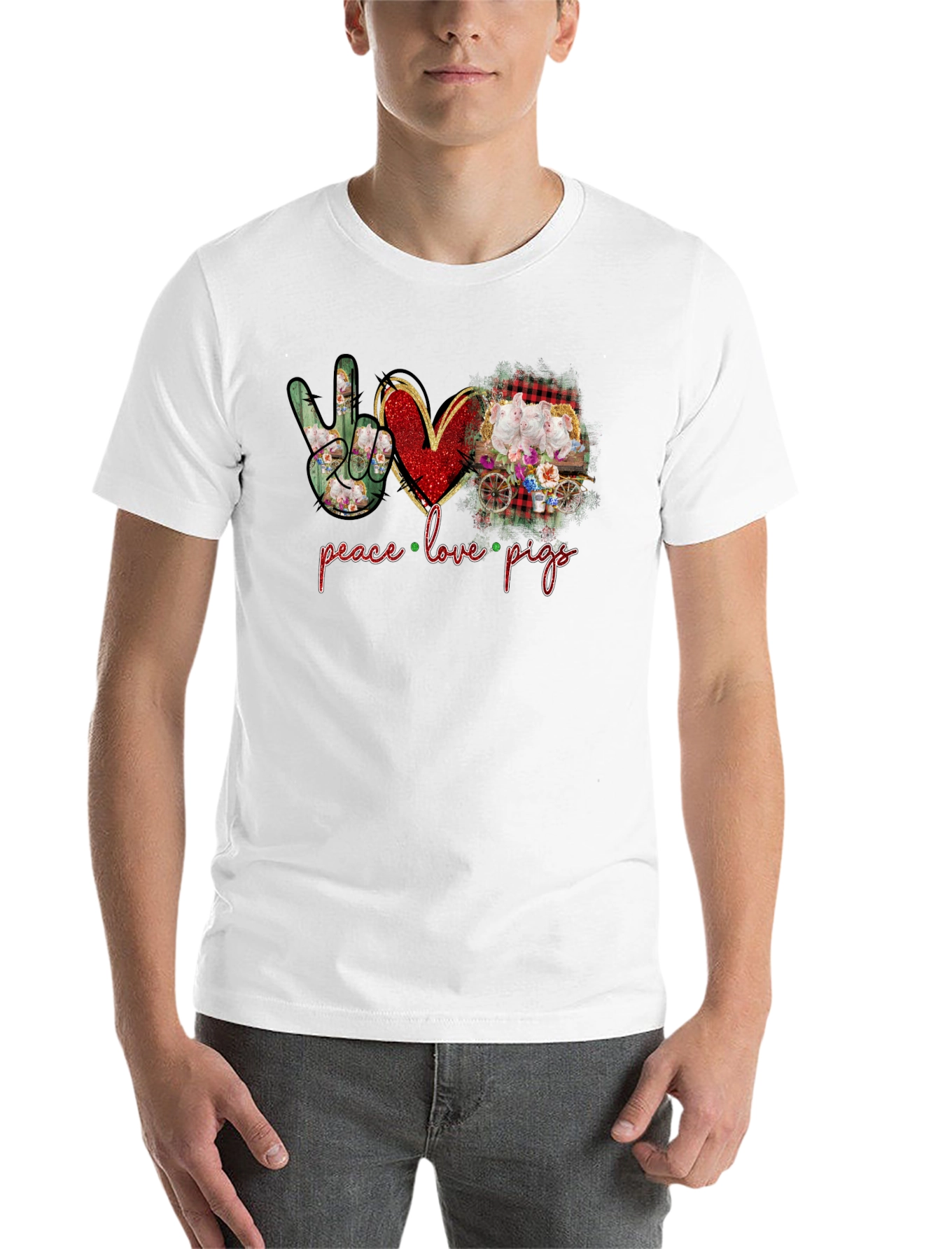 Black Peace Love Pigs Graphic T-Shirt view 14