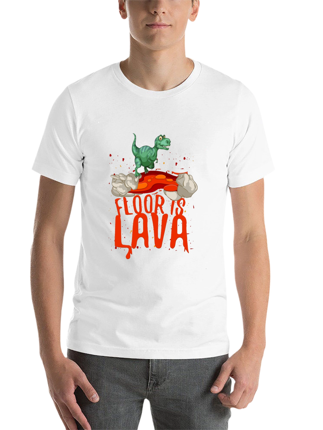 Black Funny 'The Floor is Lava' Dinosaur Graphic Tee view 14