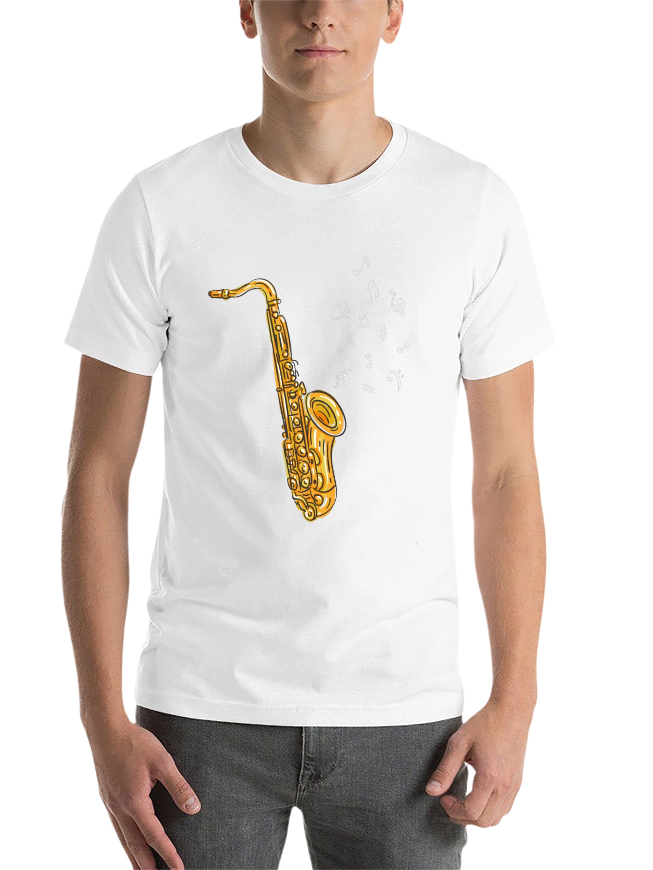 Black Saxophone Graphic Tee - Musical Notes Design view 14