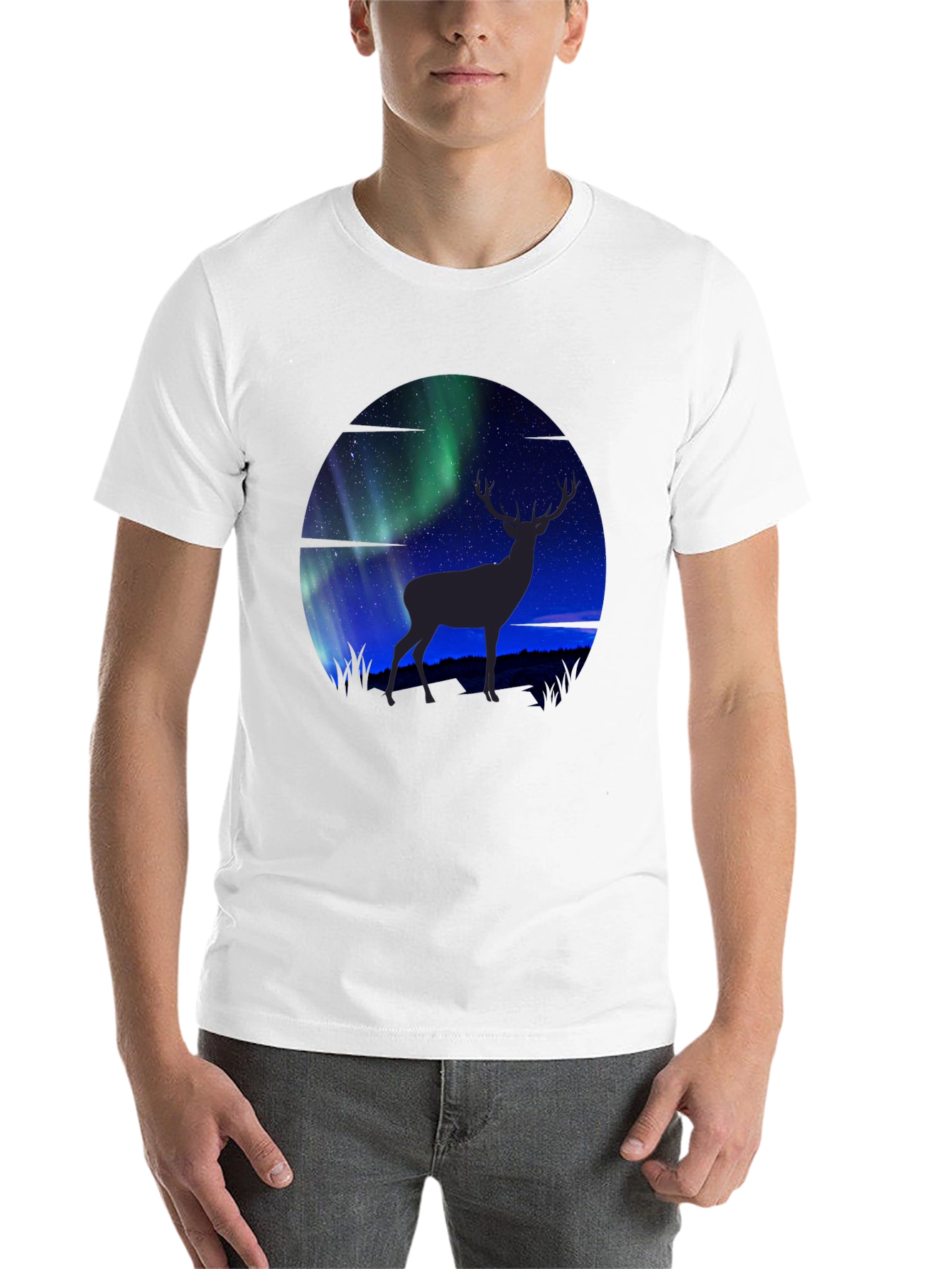 Black Aurora Deer Graphic T-Shirt view 14