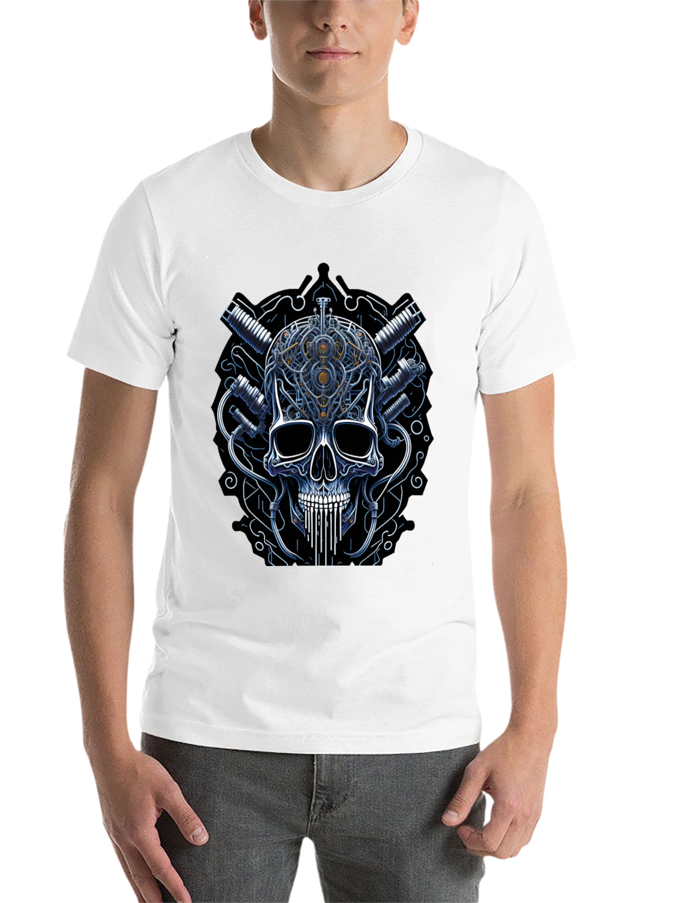 Black Steampunk Skull Graphic Tee - Black view 14