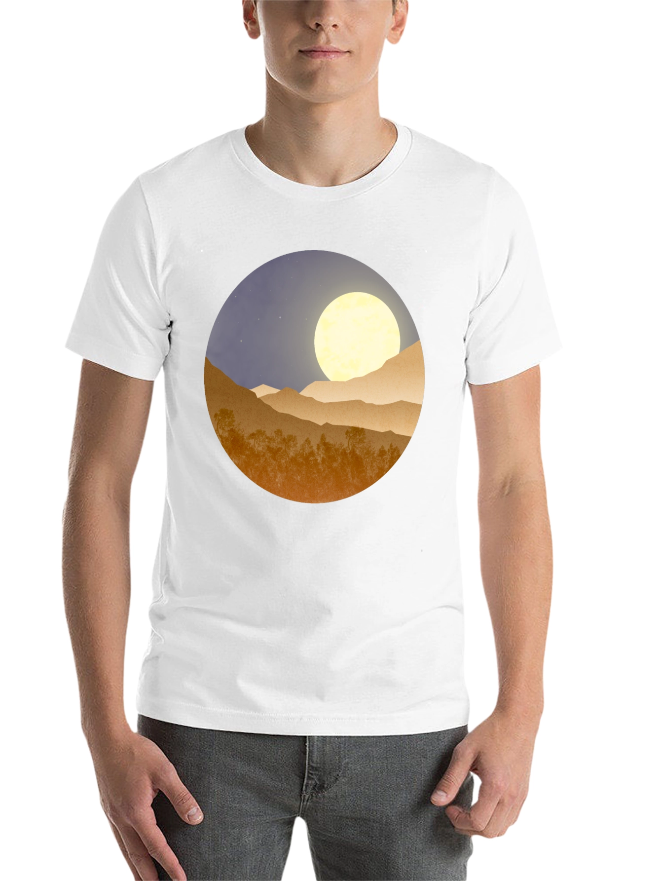Black Moonlit Mountain Graphic Tee - Soft Black Cotton Blend view 14