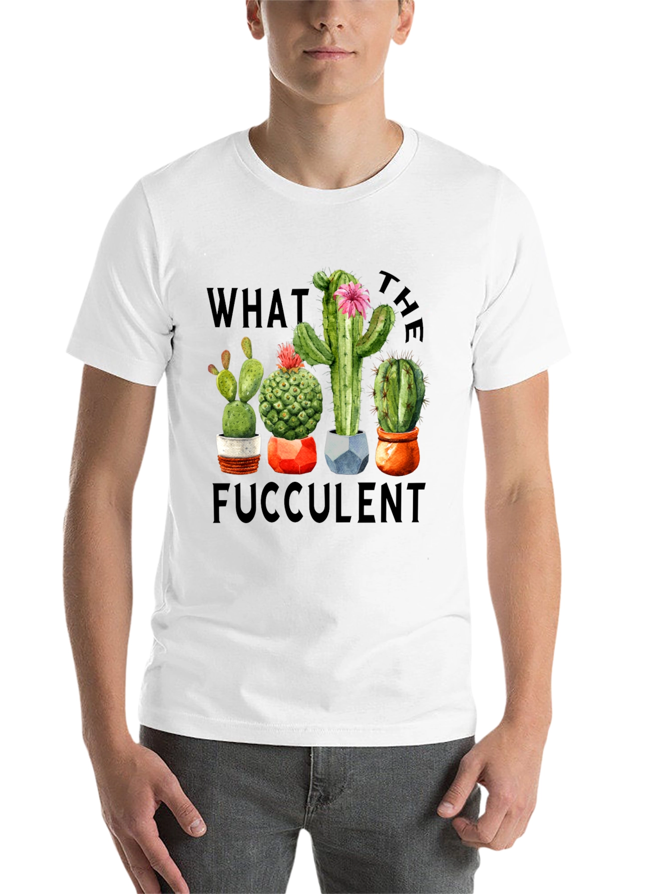 Black "What the Fucculent" Cactus Graphic T-Shirt view 14