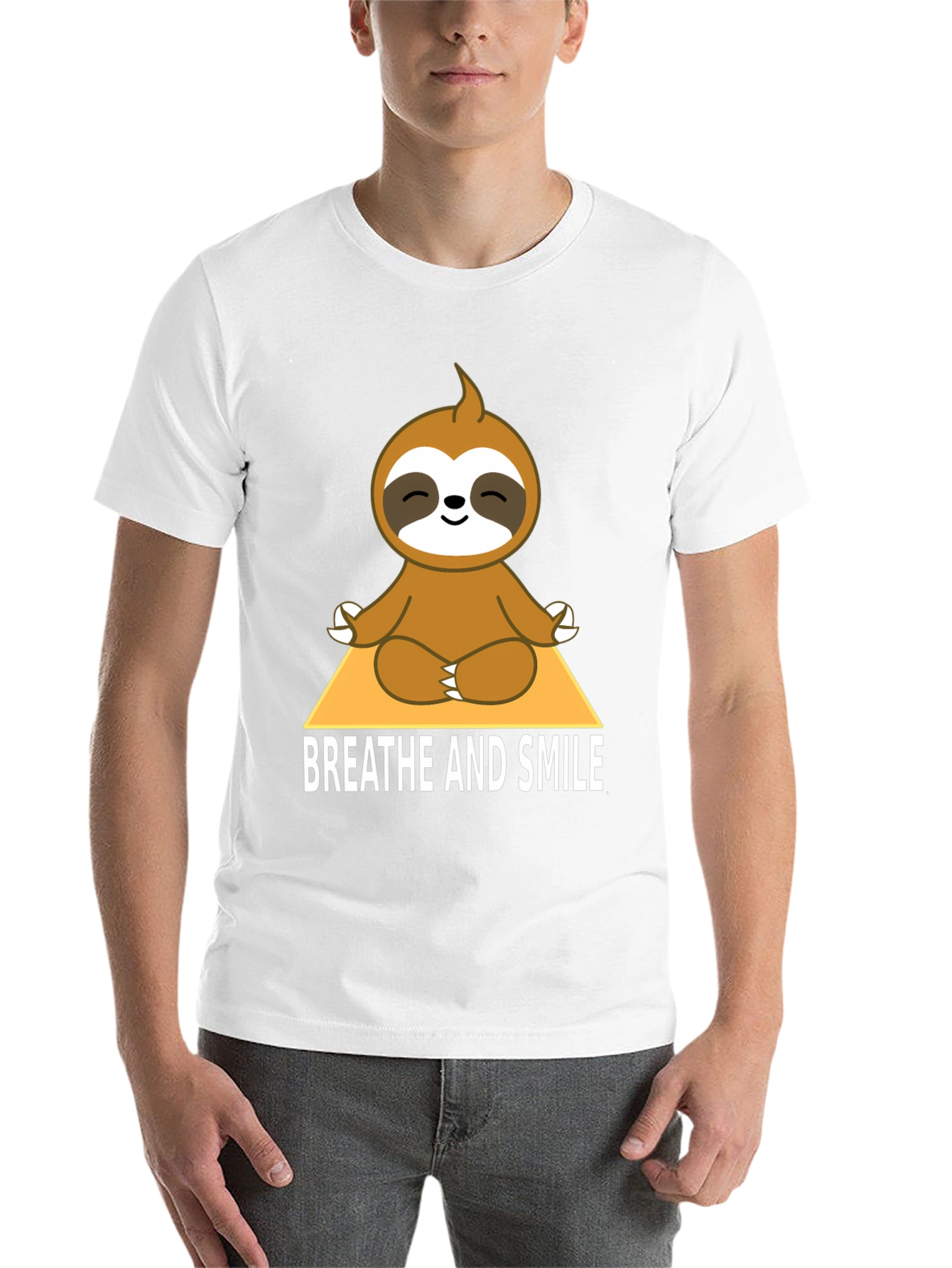 Black Meditating Sloth T-Shirt - Breathe and Smile view 14
