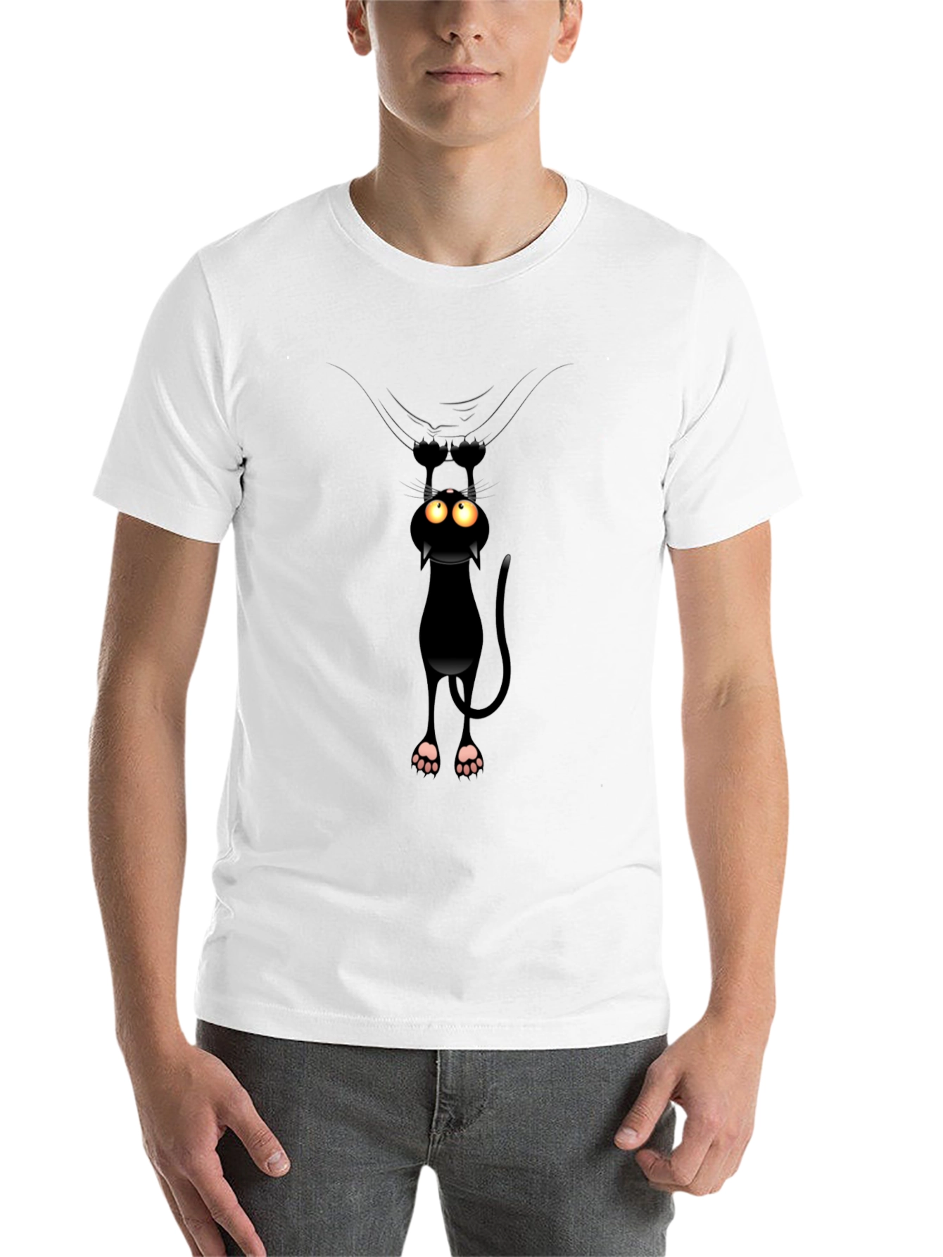 Funny Cat Hanging T-Shirt - Black Cotton Tee - 14