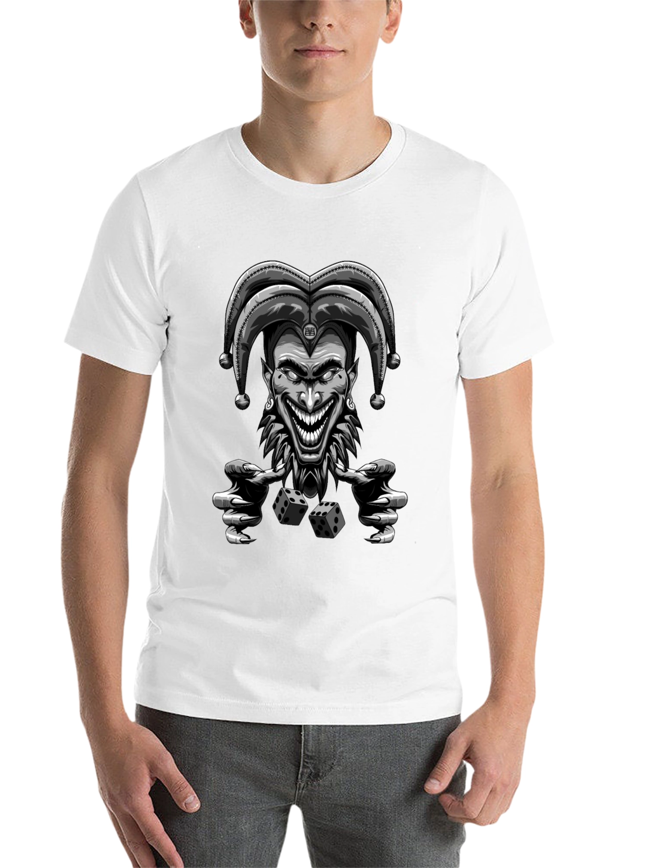 Black Creepy Joker Dice Graphic Tee - Men's Black T-Shirt view 14