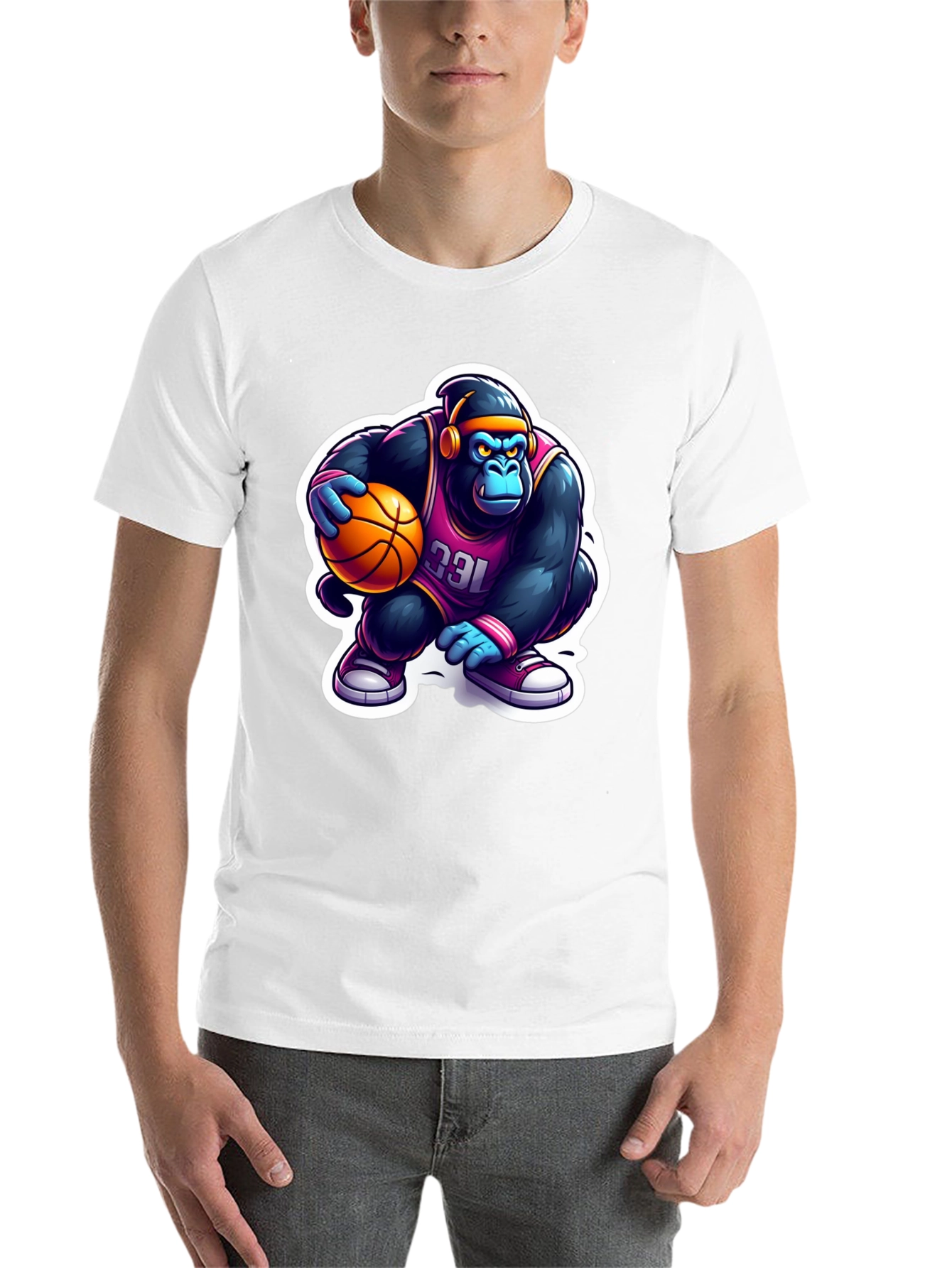 Black Gorilla Basketball T-Shirt - Cool Cartoon Design view 14