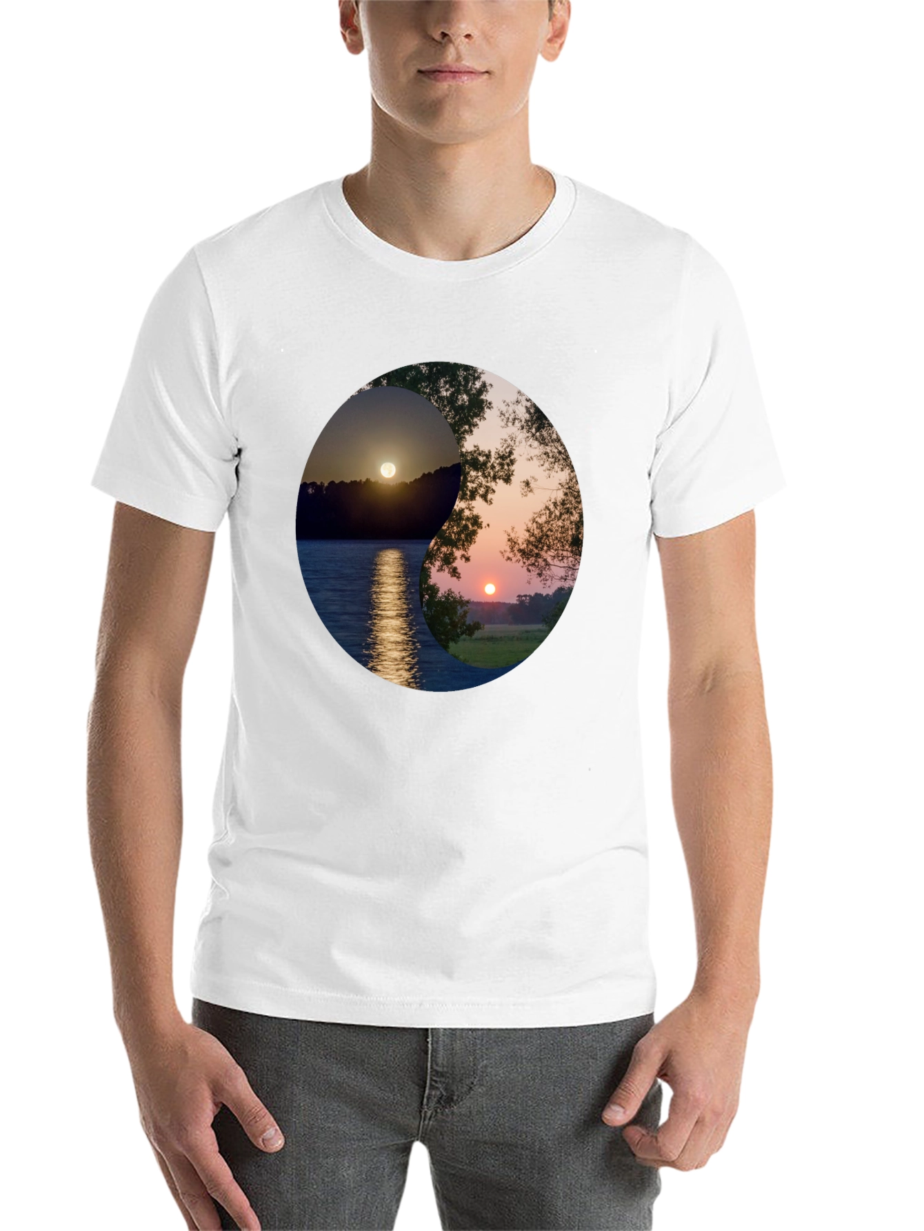 Black Yin Yang Sunset Graphic T-Shirt view 14