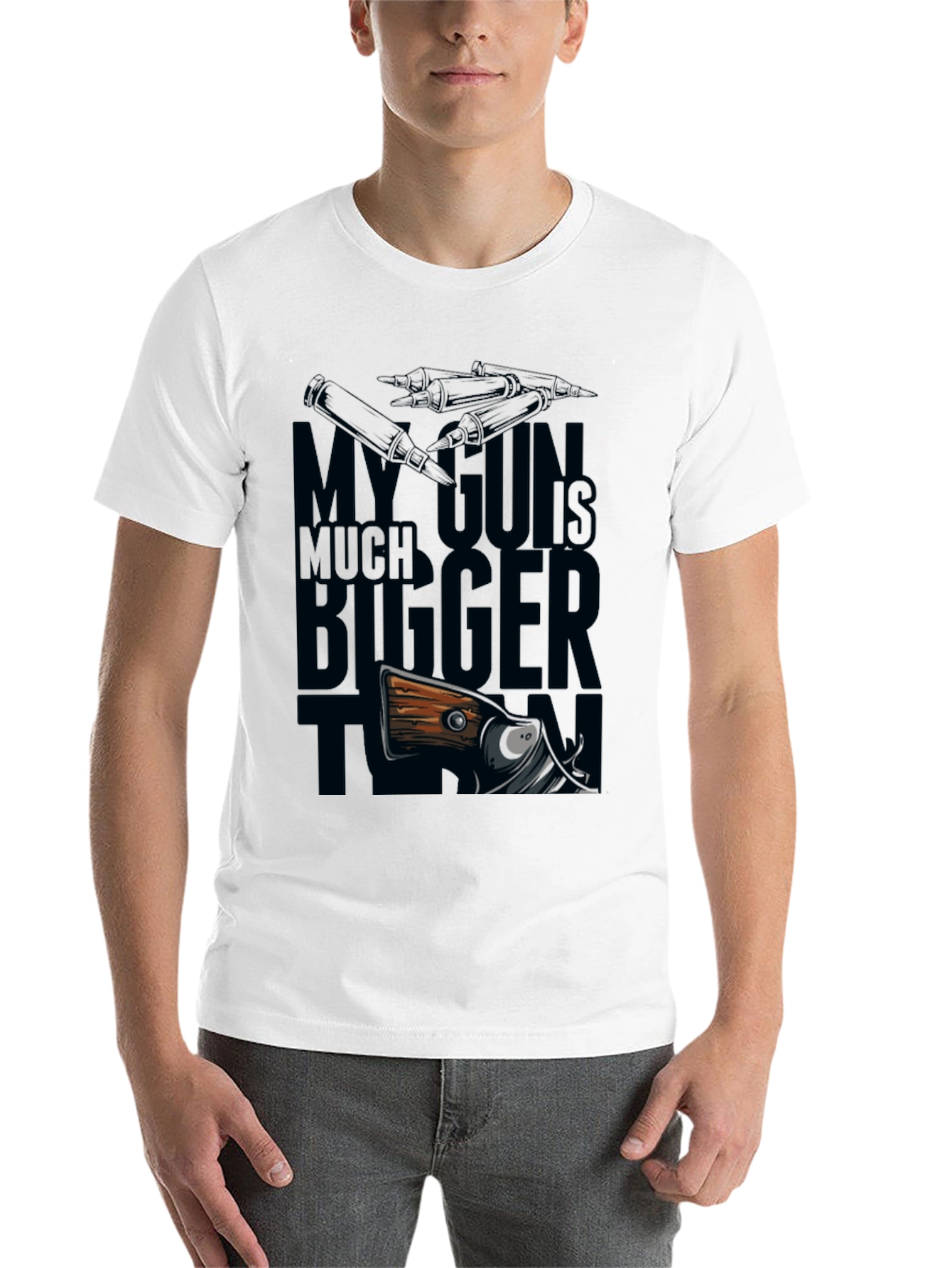 Black My Gun Is Much Bigger Than Yours - Funny Graphic Tee view 14