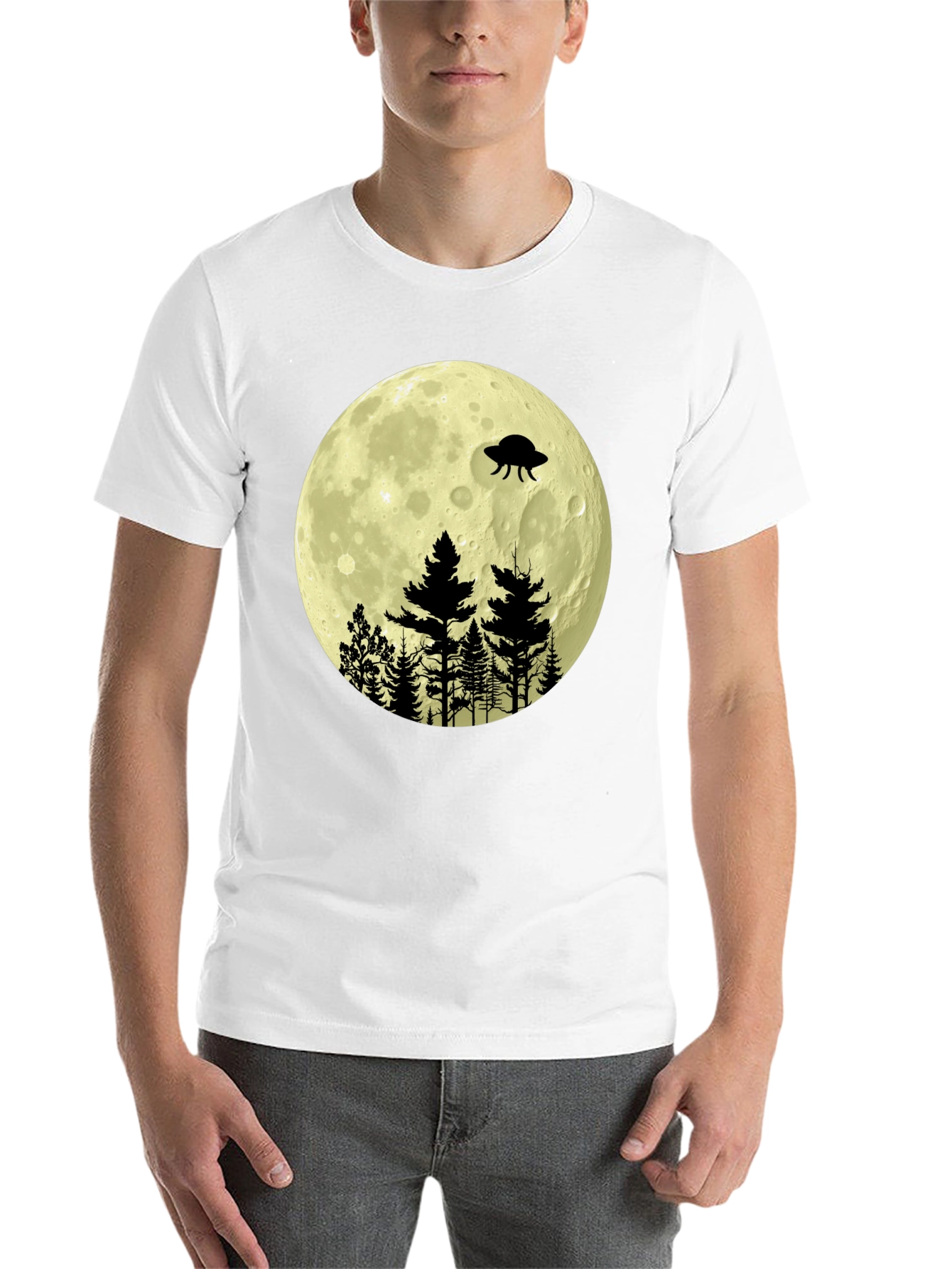 Black UFO Moon Forest Graphic Tee view 14