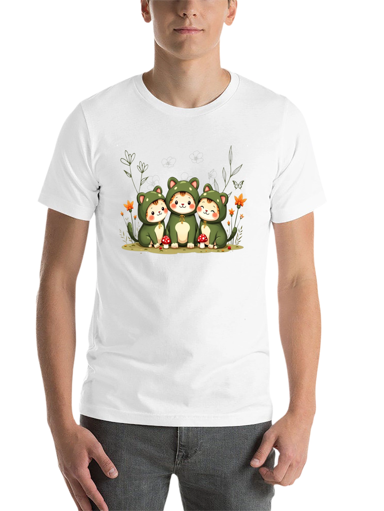 Black Cute Cats in Frog Costumes Black T-Shirt view 14