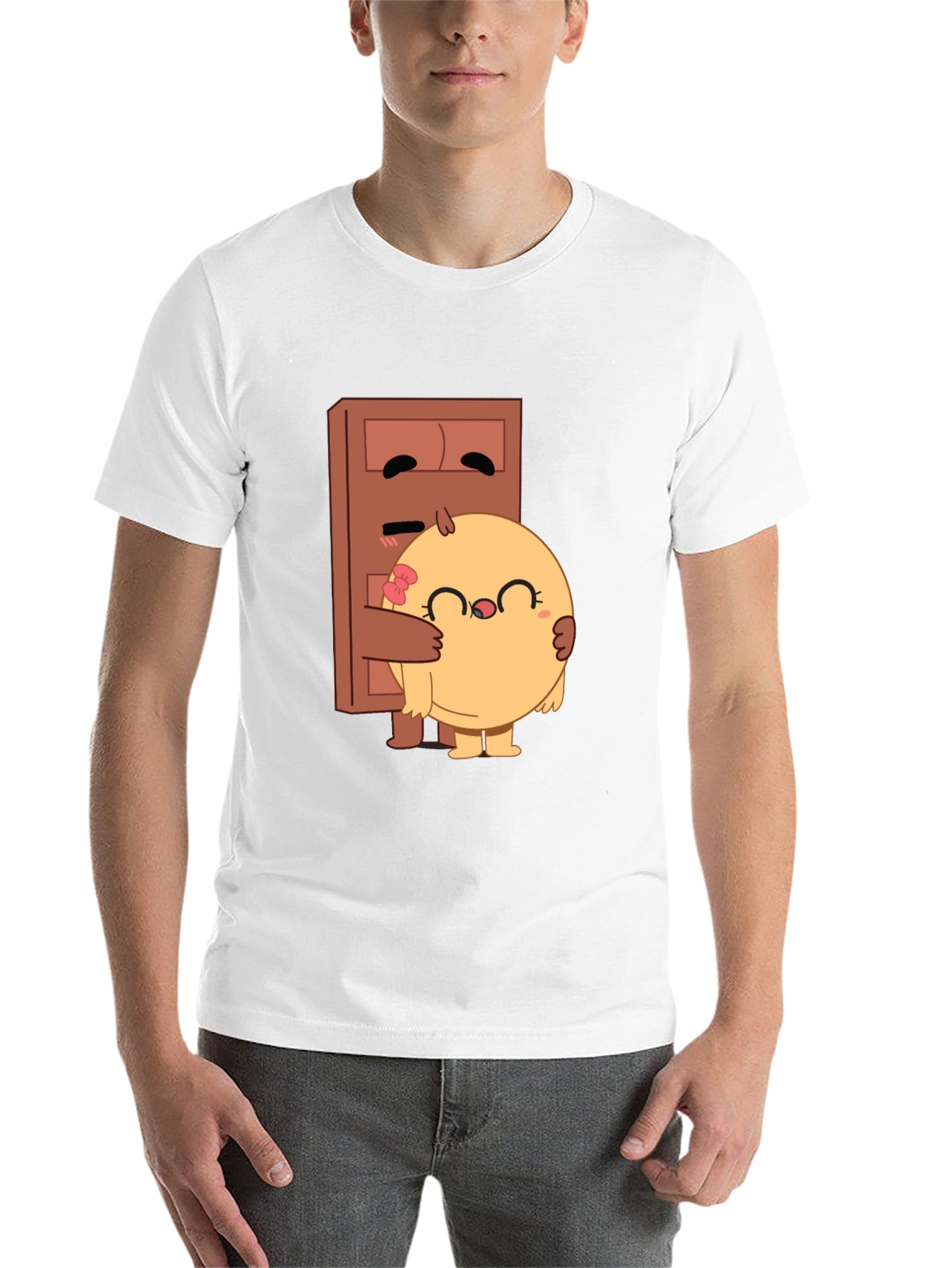Black Cute Cartoon Hug T-Shirt view 14