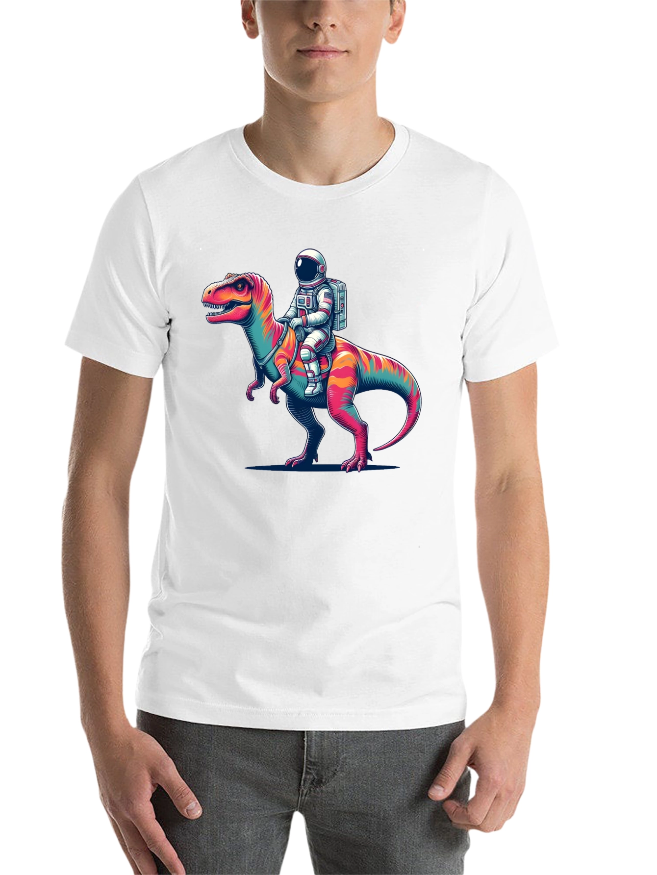 Black Astronaut Riding Dinosaur Graphic Tee view 14