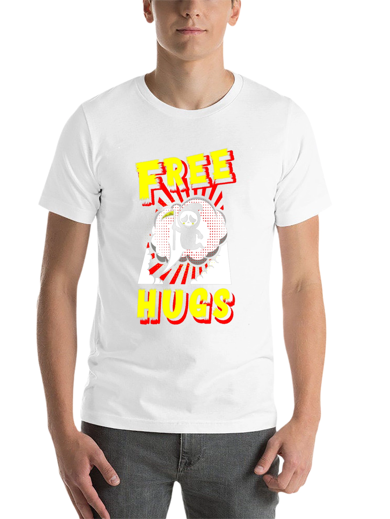 Black Free Hugs Grim Reaper Black T-Shirt view 14